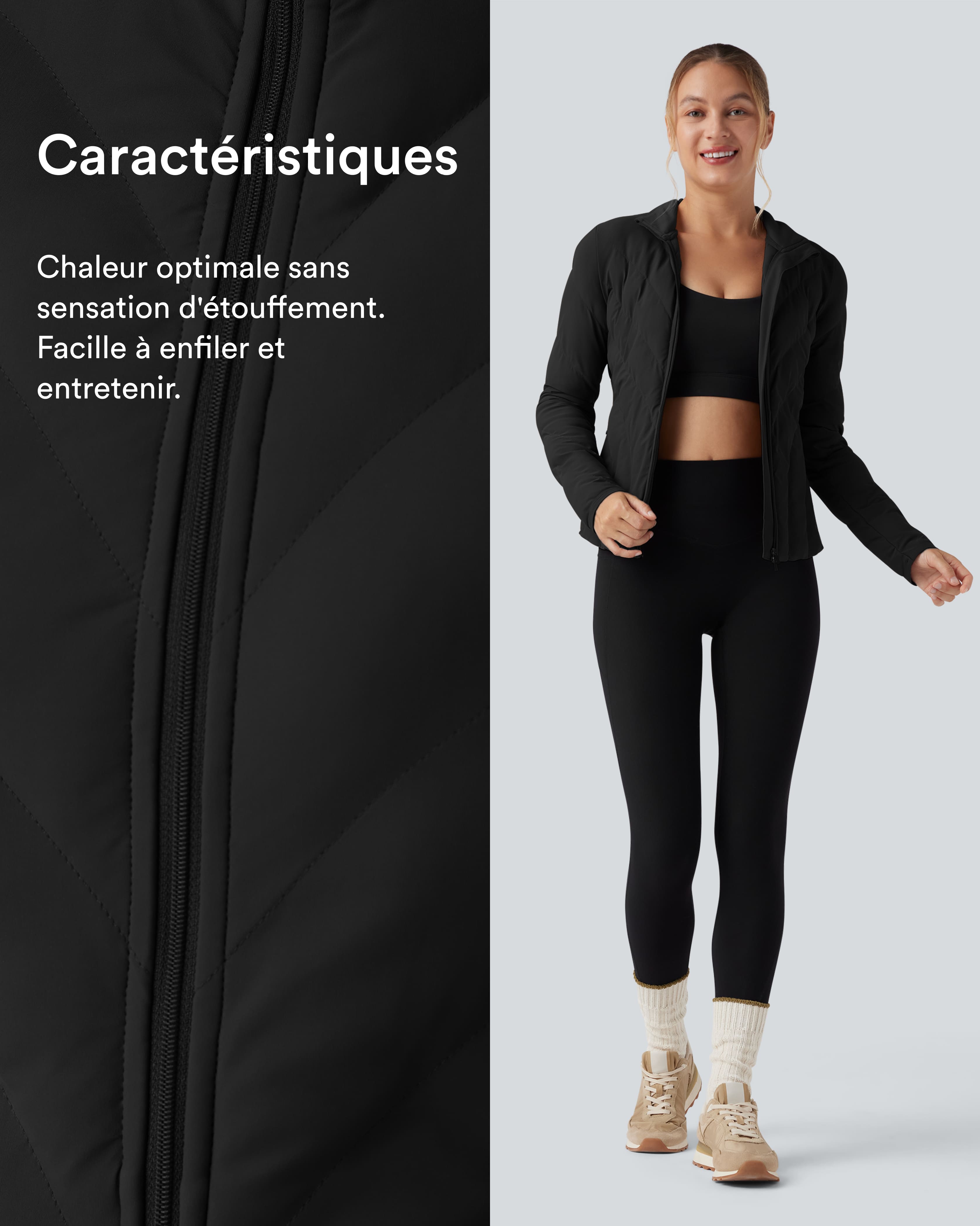 Noir PuffFlex Veste matelassée casual extensible à col montant et manches longues avec poches / 2