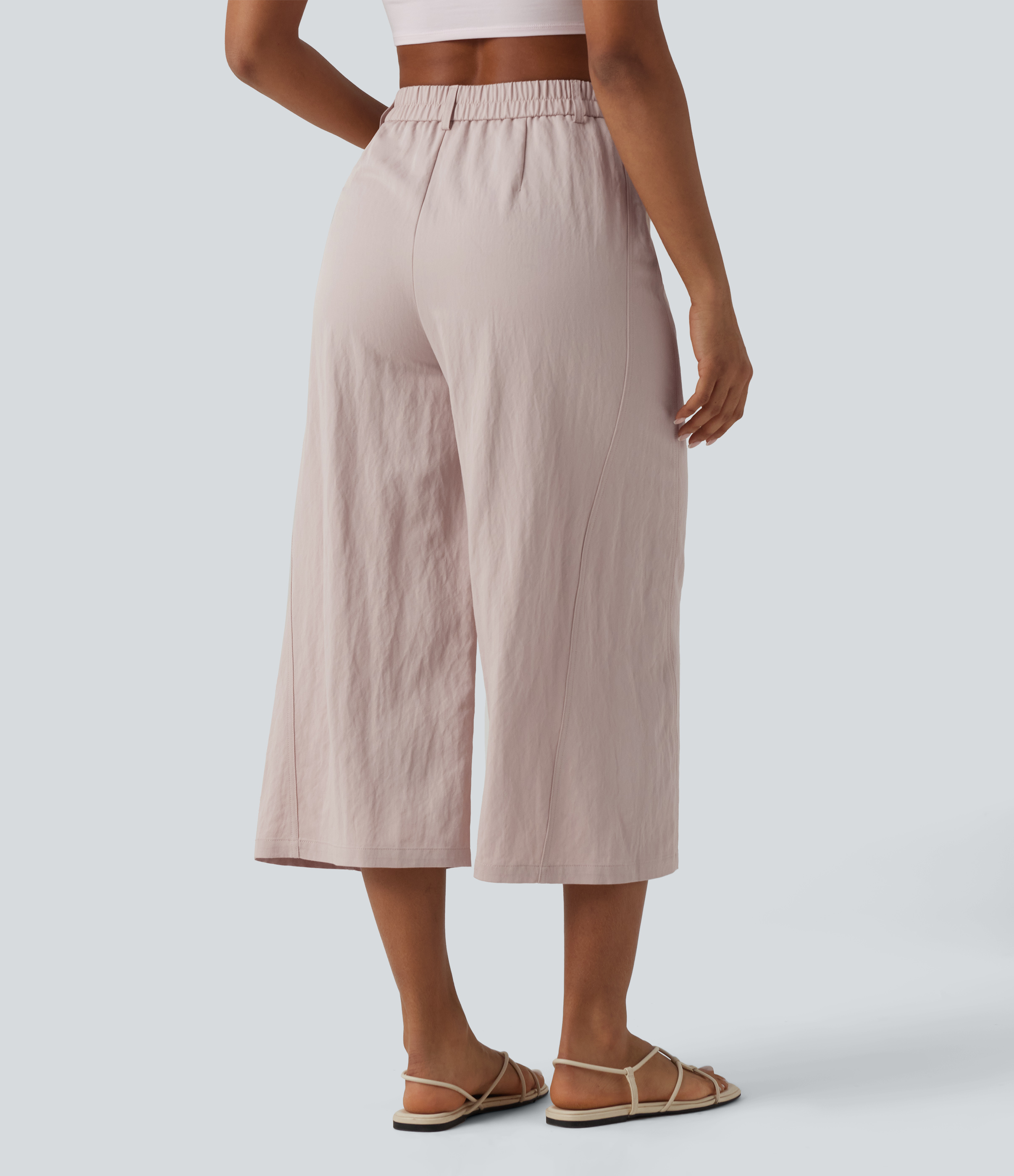 Mushroom High Waisted Cropped Casual Baggy Trousers with Pockets / 2