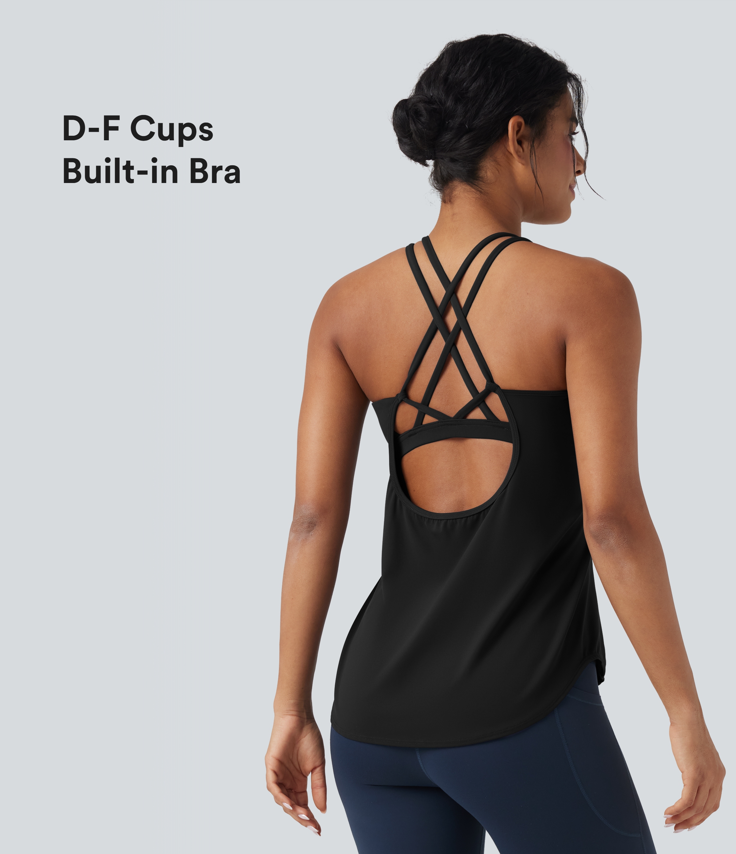Halara UltraSculpt™ Round Neck Crisscross Back Women Crop Running Yoga Tank Tops D-F Cups