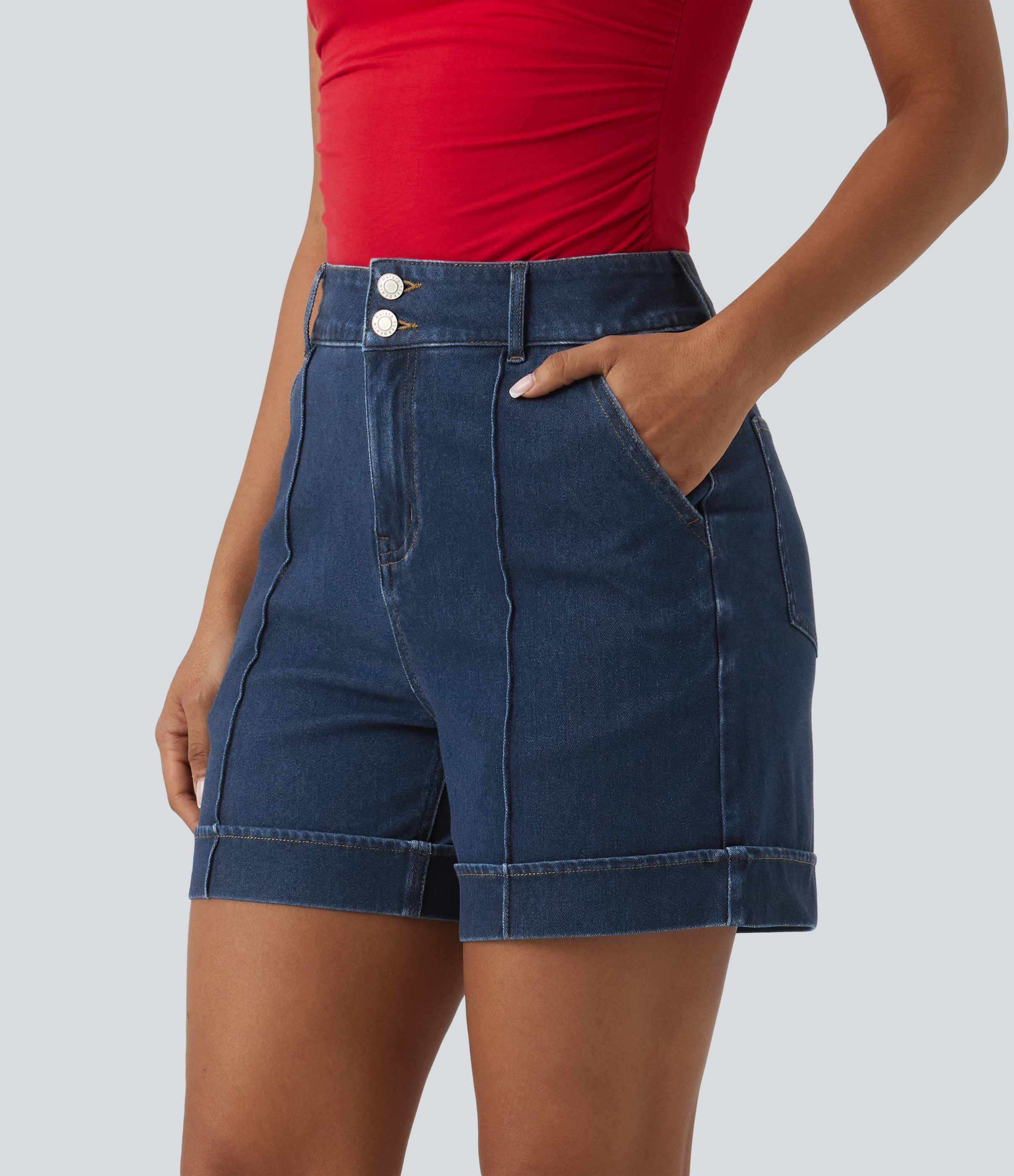 Halara Flex™ High Waisted Draped Lyocell Denim Casual Shorts 5'' with Pockets