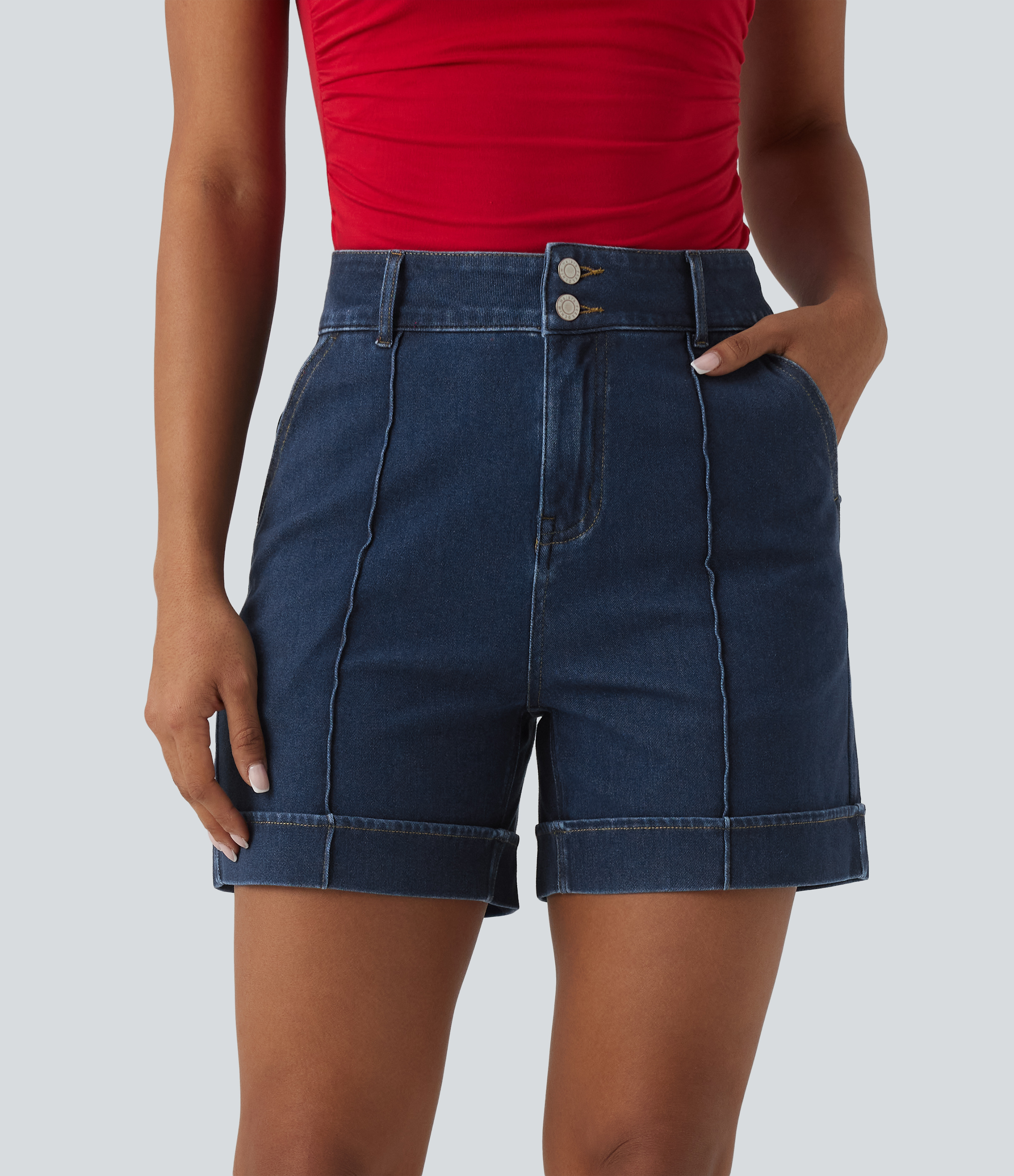 Halara Flex™ High Waisted Draped Lyocell Denim Casual Shorts 5'' with Pockets
