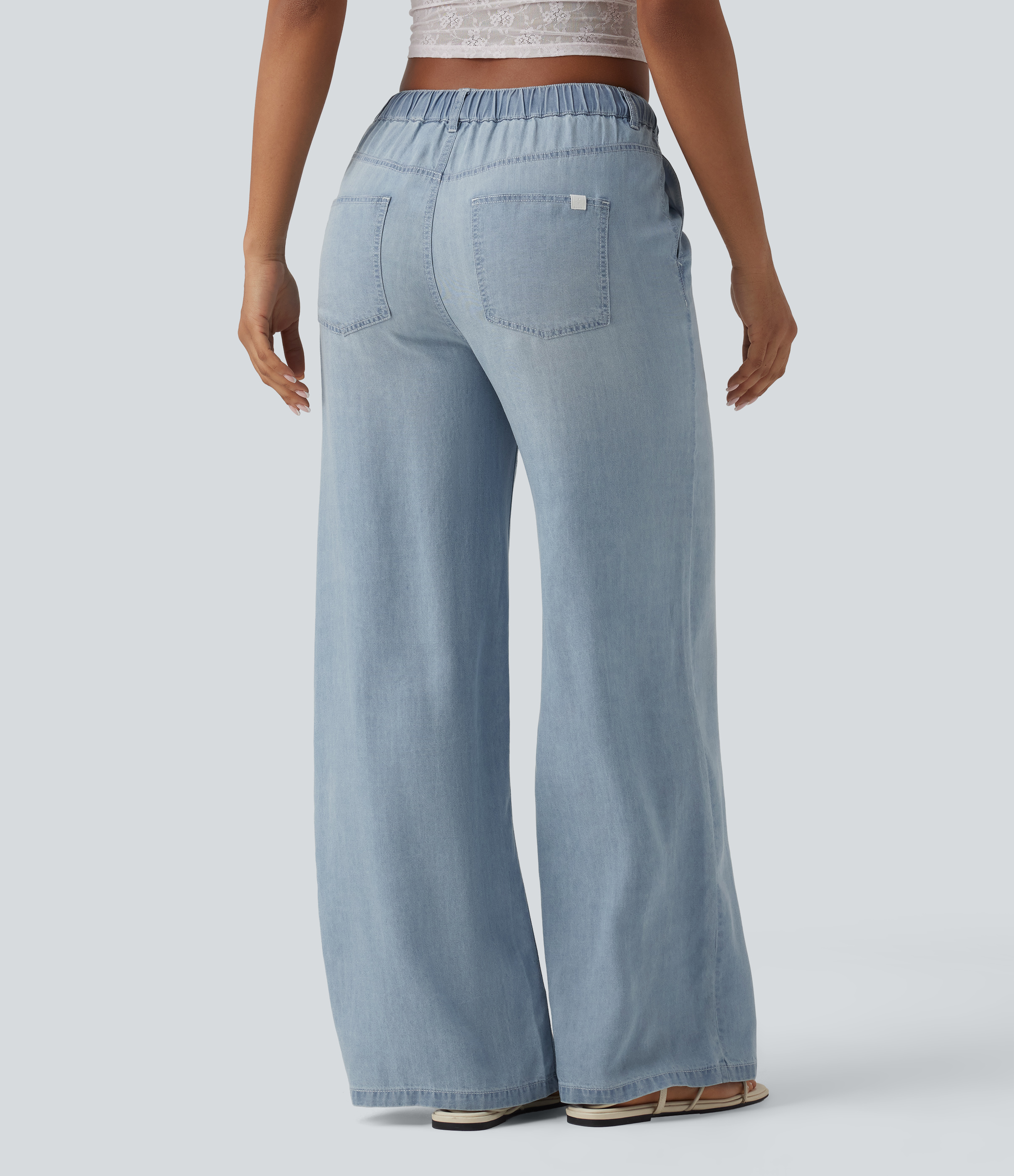 Malibu Blue Denim Lässige Jeans mit mittlerer Bundhöhe, Kordelzug und Taschen / 2