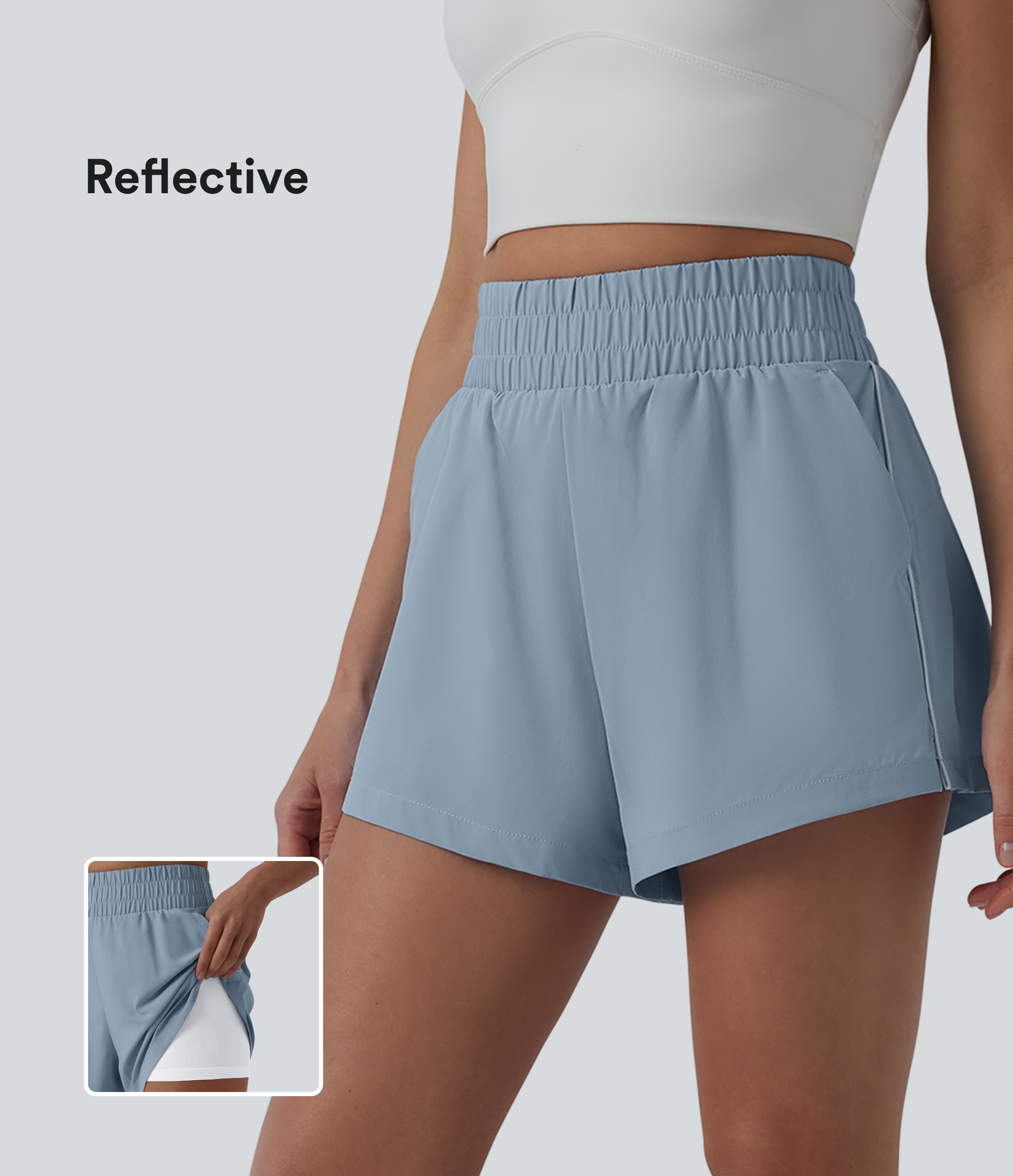 Breezeful™ Reflective High Waisted 2-in-1 Quick Dry Workout Shorts with Pockets