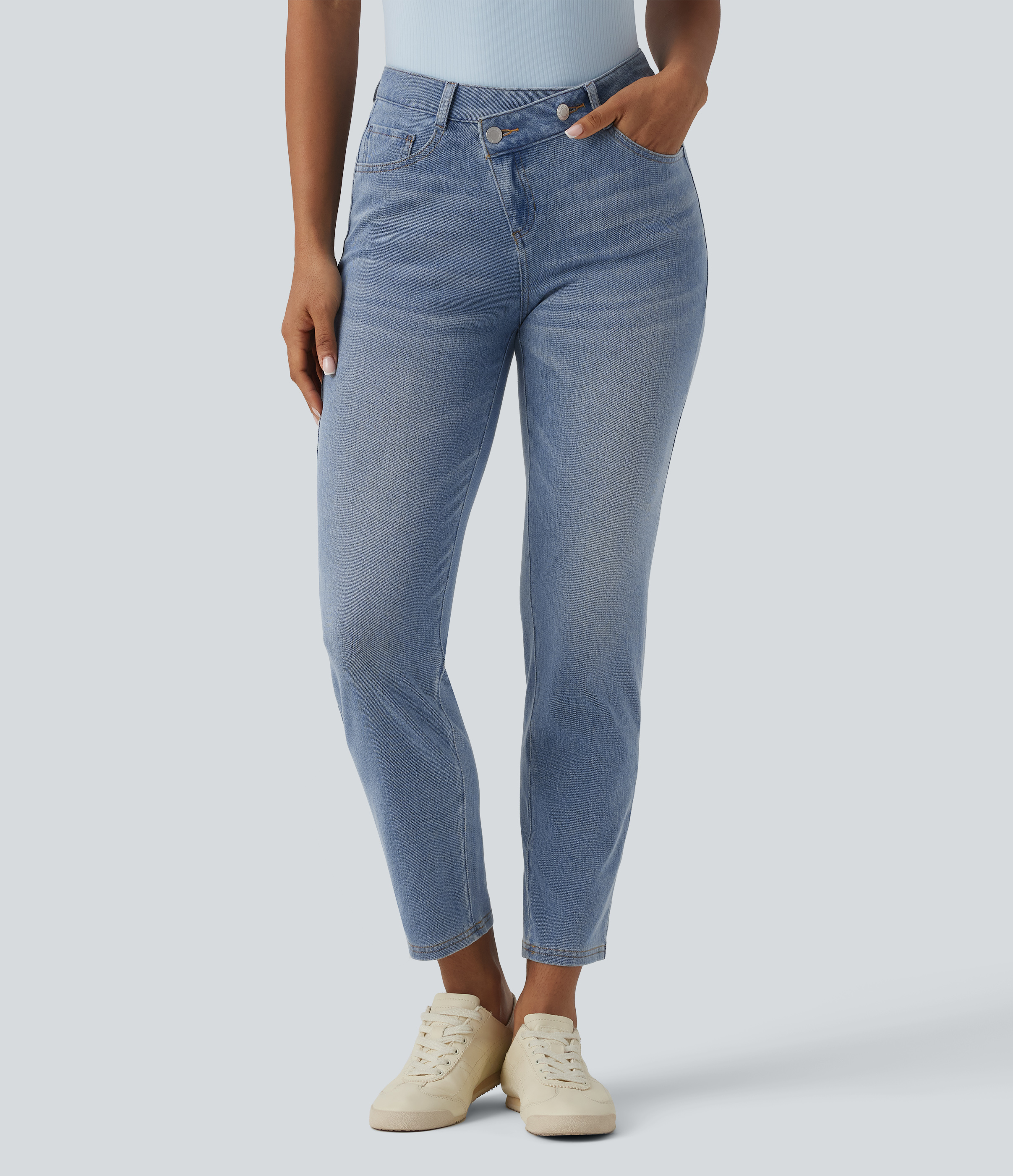 Jean 7/8 Halara Flex™ asymétrique casual taille haute avec poches