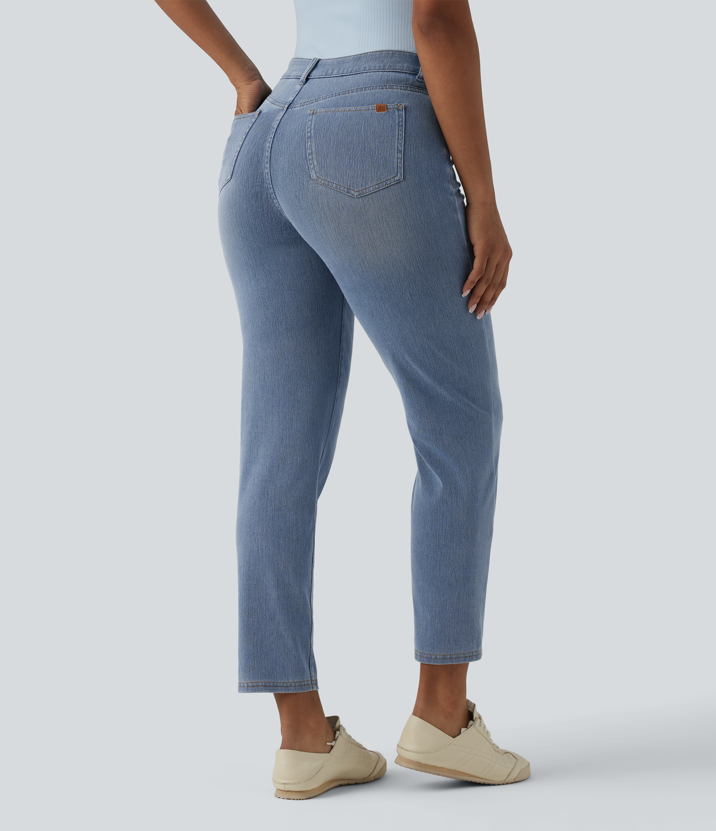 Malibu Blue Denim Halara Flex™ Asymmetrische Freizeitjeans mit hohem Bund und Taschen / 2