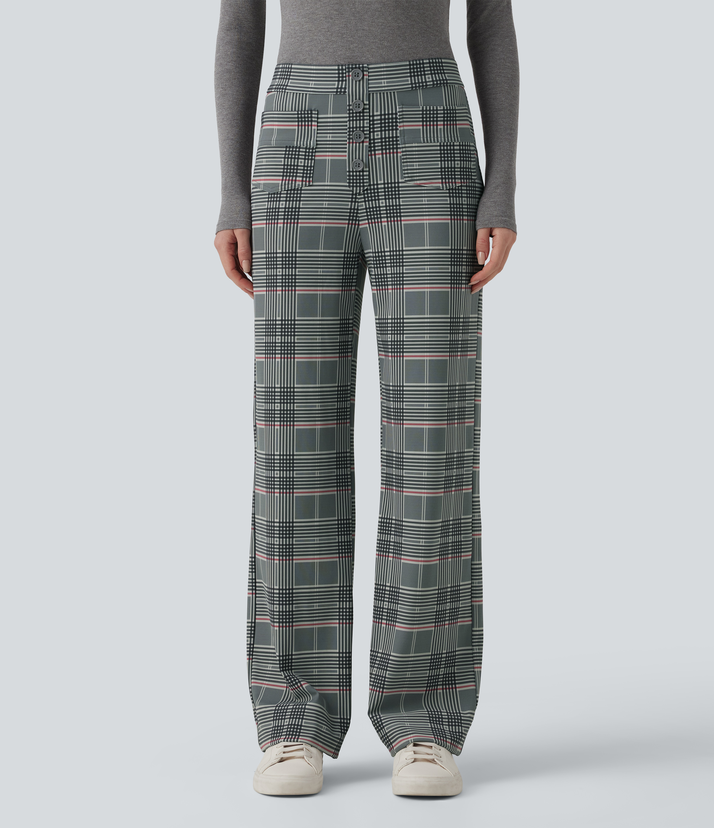 Halara Flex™ High Waisted Straight Leg Plaid Work Pants with Pockets