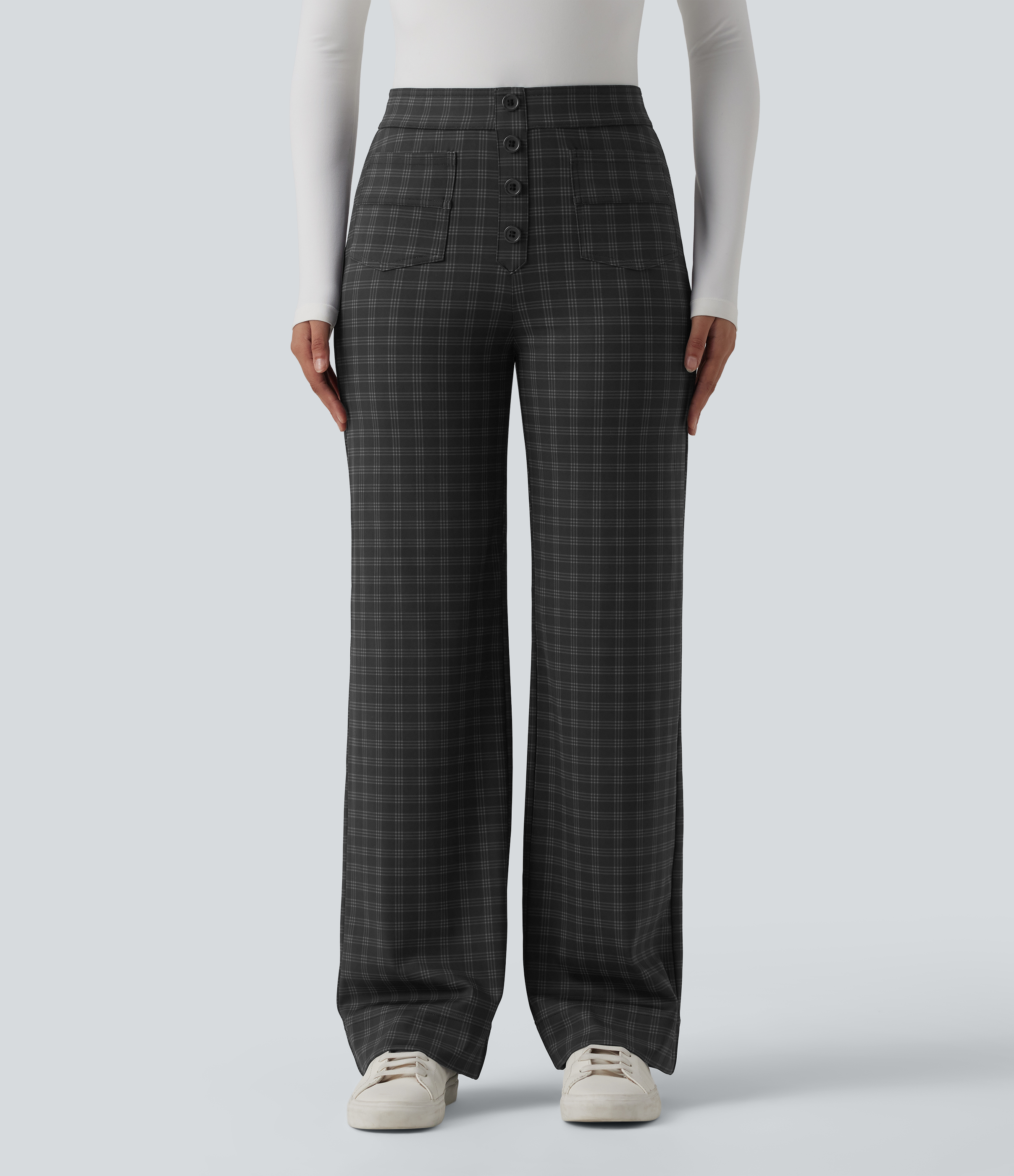 Halara Flex™ High Waisted Straight Leg Plaid Suit Work Pants with Pockets