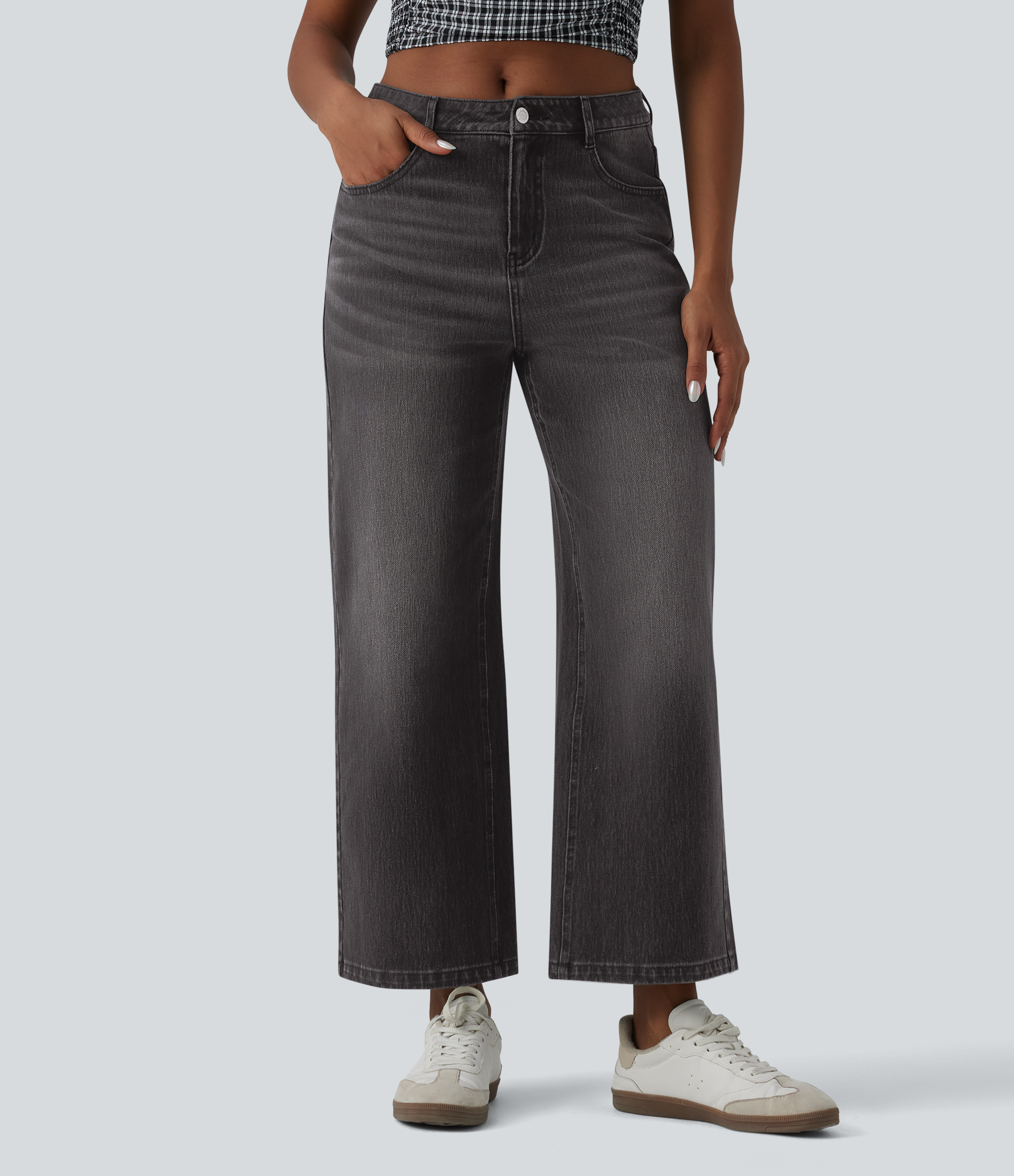 Halara Flex™ Mid Rise 7/8 Wide Leg Casual Jeans with Pockets