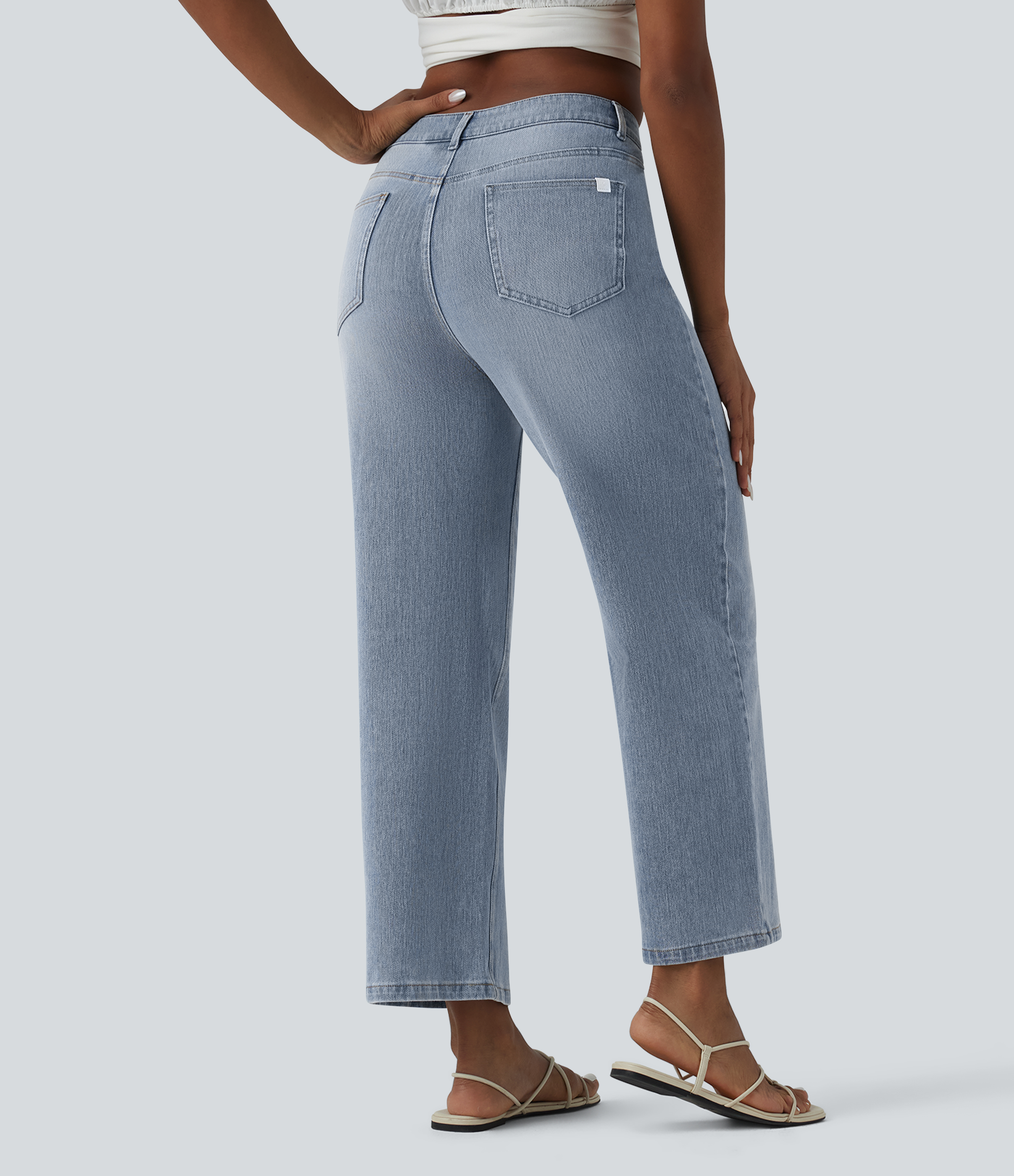 Malibu Blue Denim Halara Flex™ Mid Rise 7/8 Wide Leg Casual Jeans with Pockets / 2