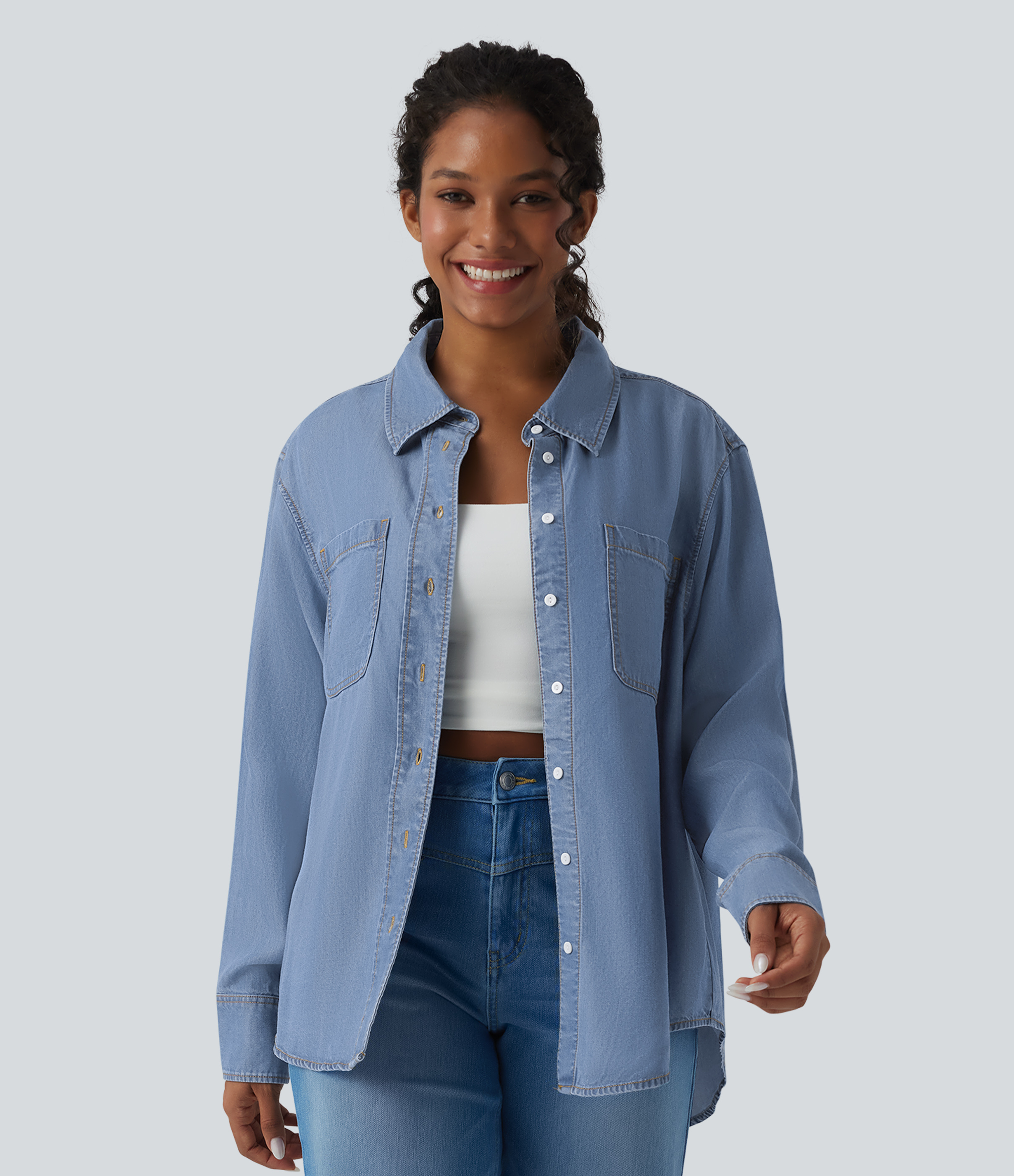 Jeanshemd aus Lyocell mit Brusttaschen und langen Ärmeln