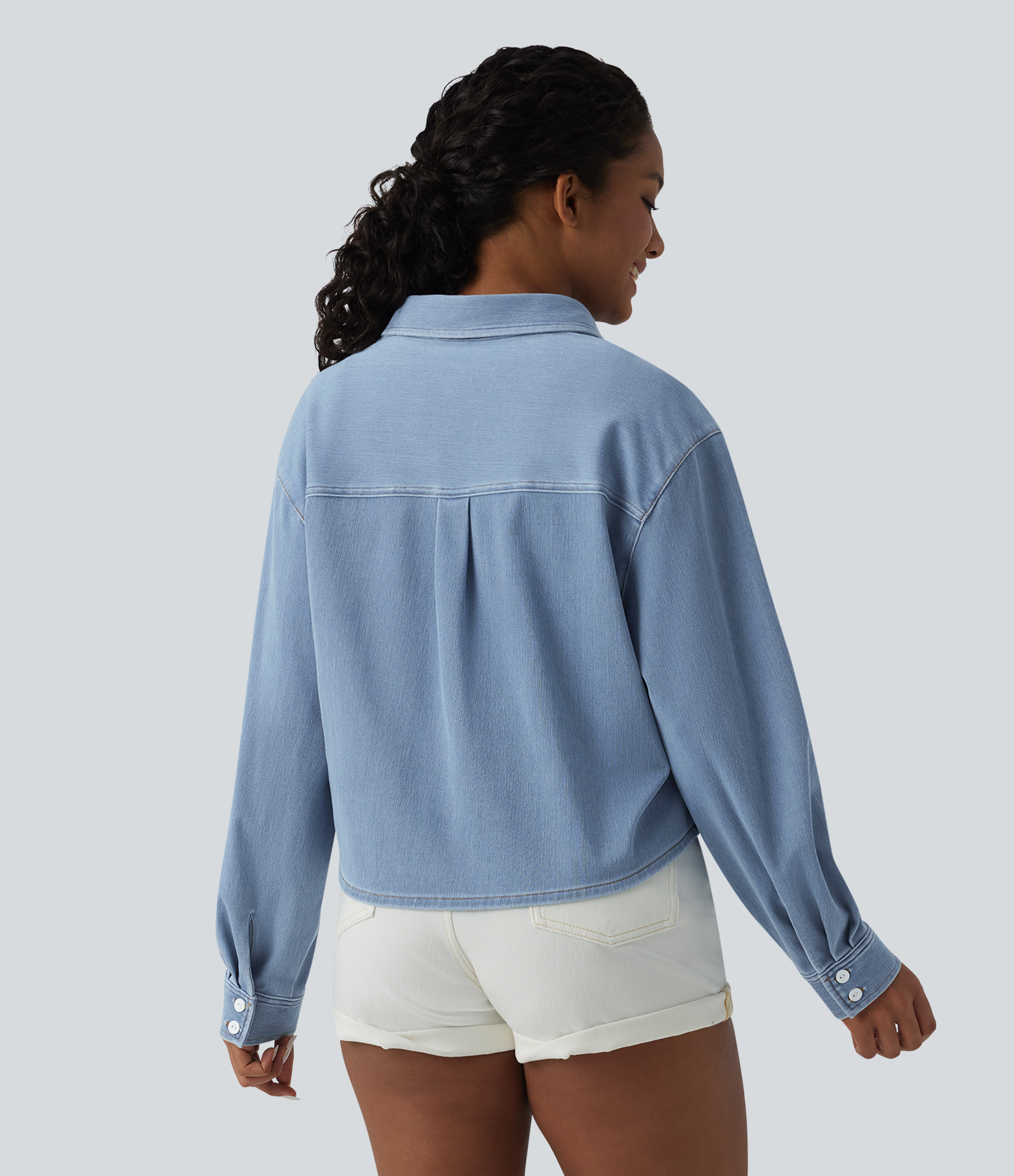 Malibu Blue Denim Halara Flex™ Denim Collar Long Sleeve Casual Shirt with Pocket / 2