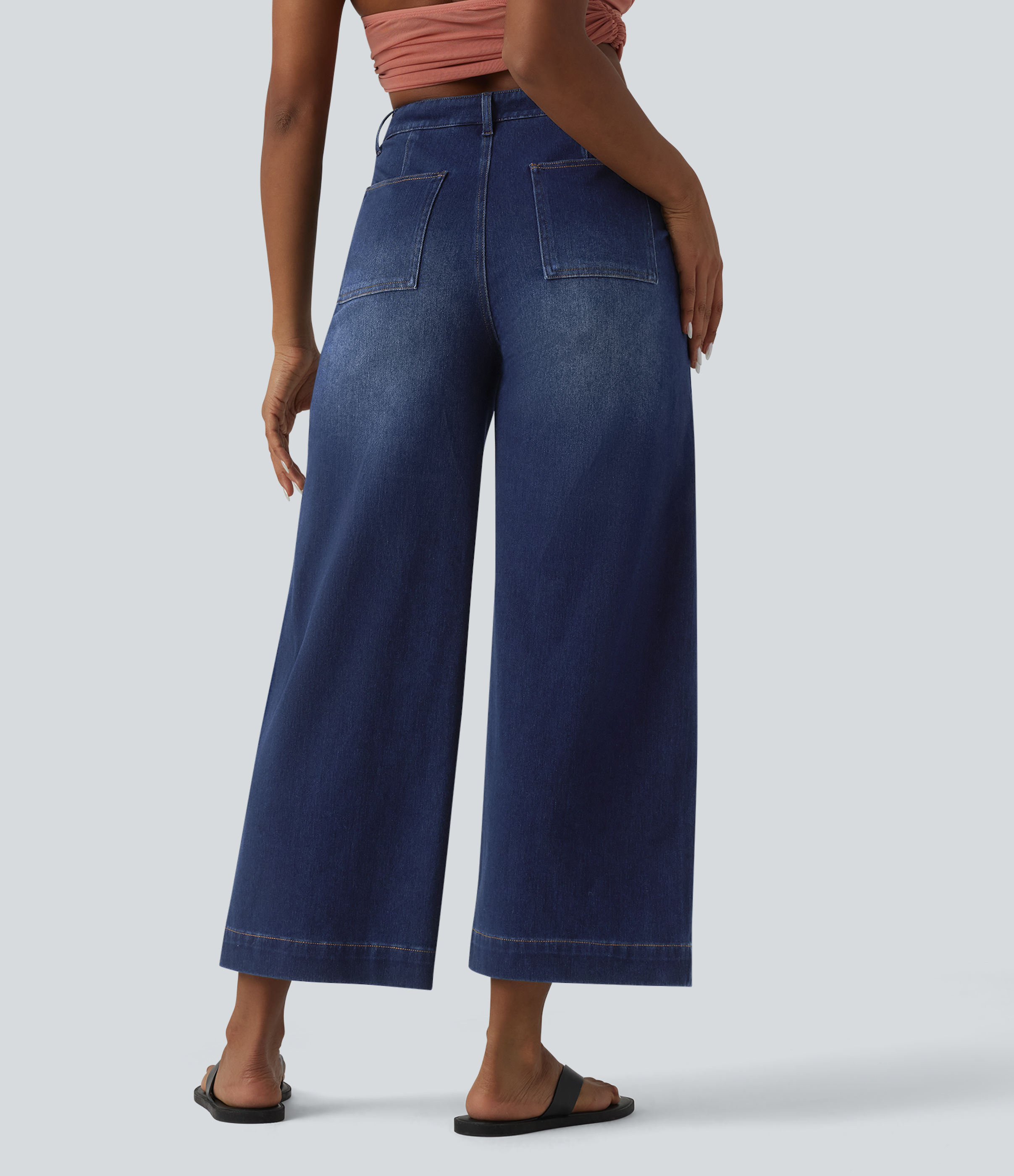 Pageant Blue Denim Halara Flex™ hochgeschnittene, bauchformende, lässige Baggy-Jeans mit Taschen / 2