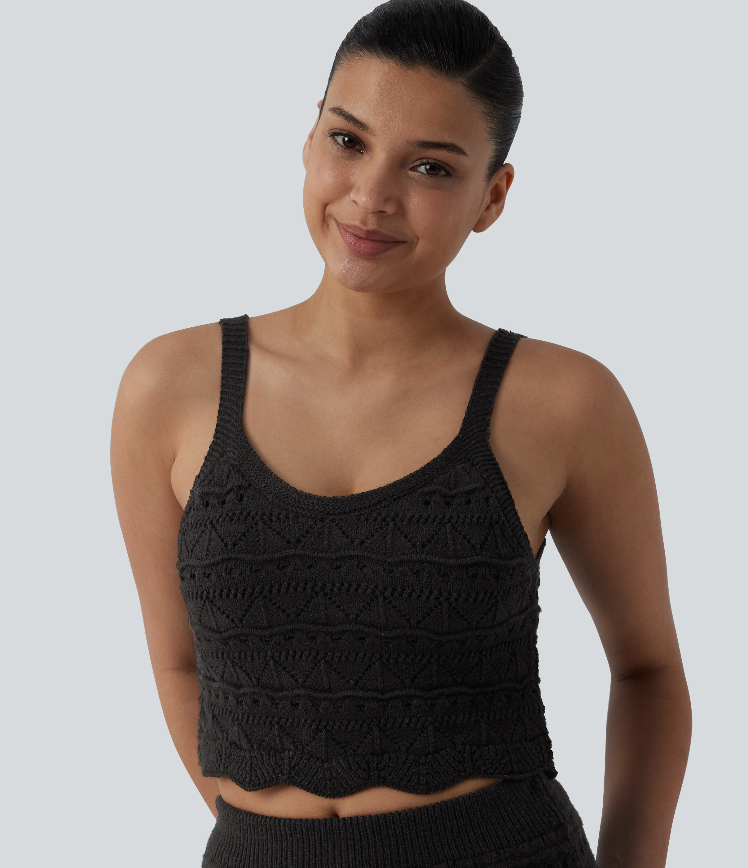Gekürzte Strickweste mit Rundhalsausschnitt