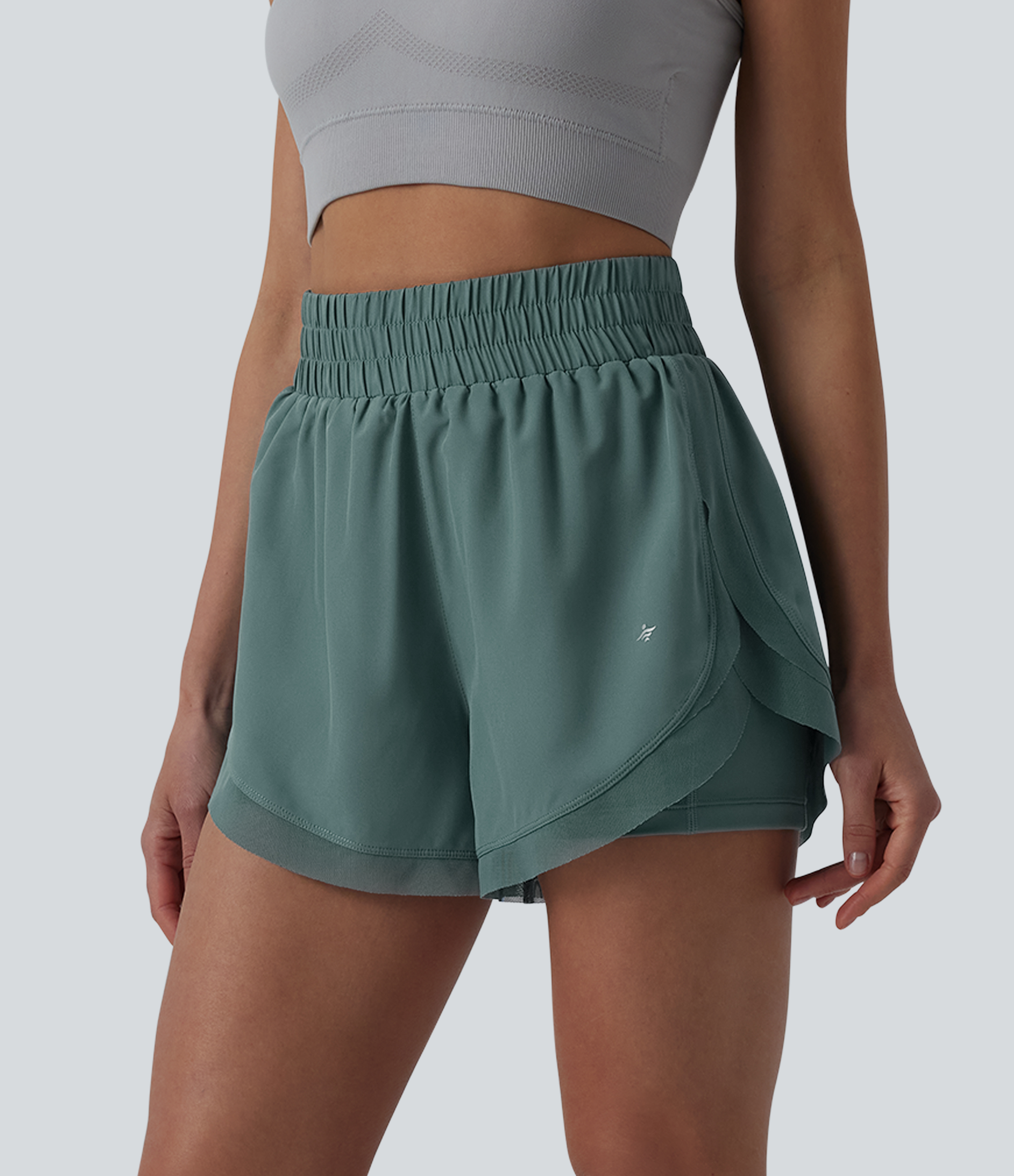 High Waisted Contrast Mesh 2-in-1 Running Shorts with Pockets