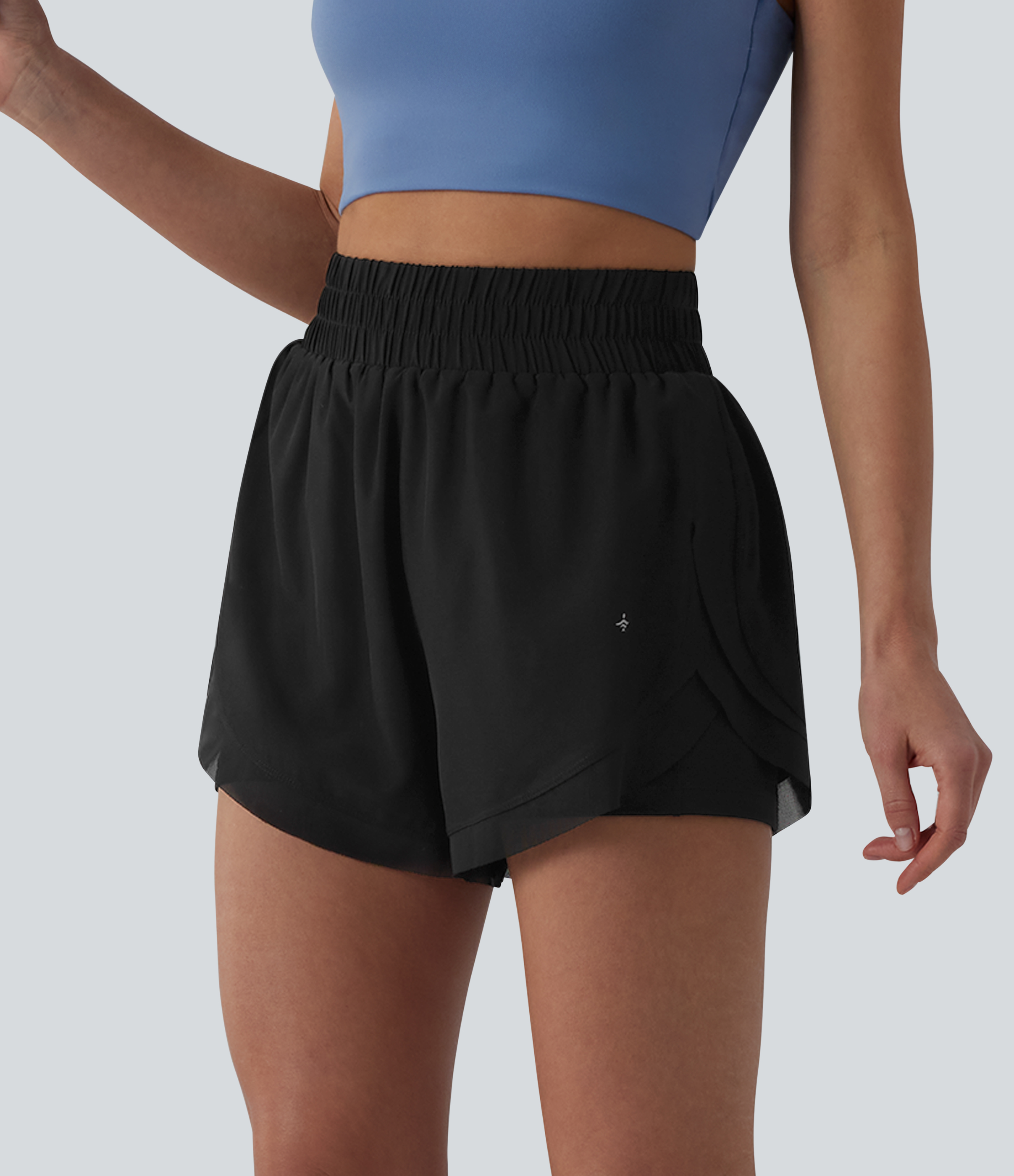 High Waisted Contrast Mesh 2-in-1 Running Shorts with Pockets