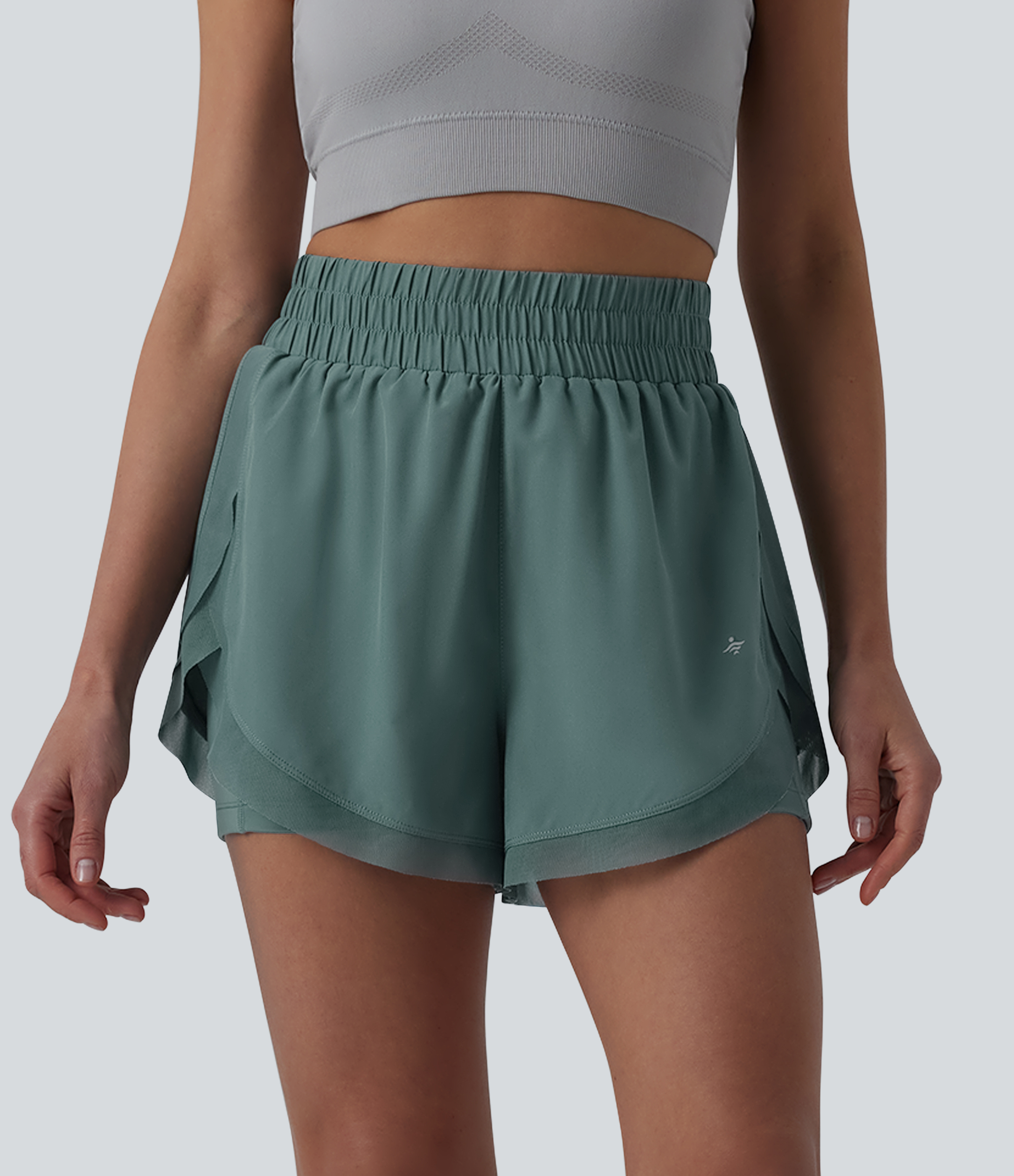 Short de running 2-en-1 taille haute mesh contrasté avec poches