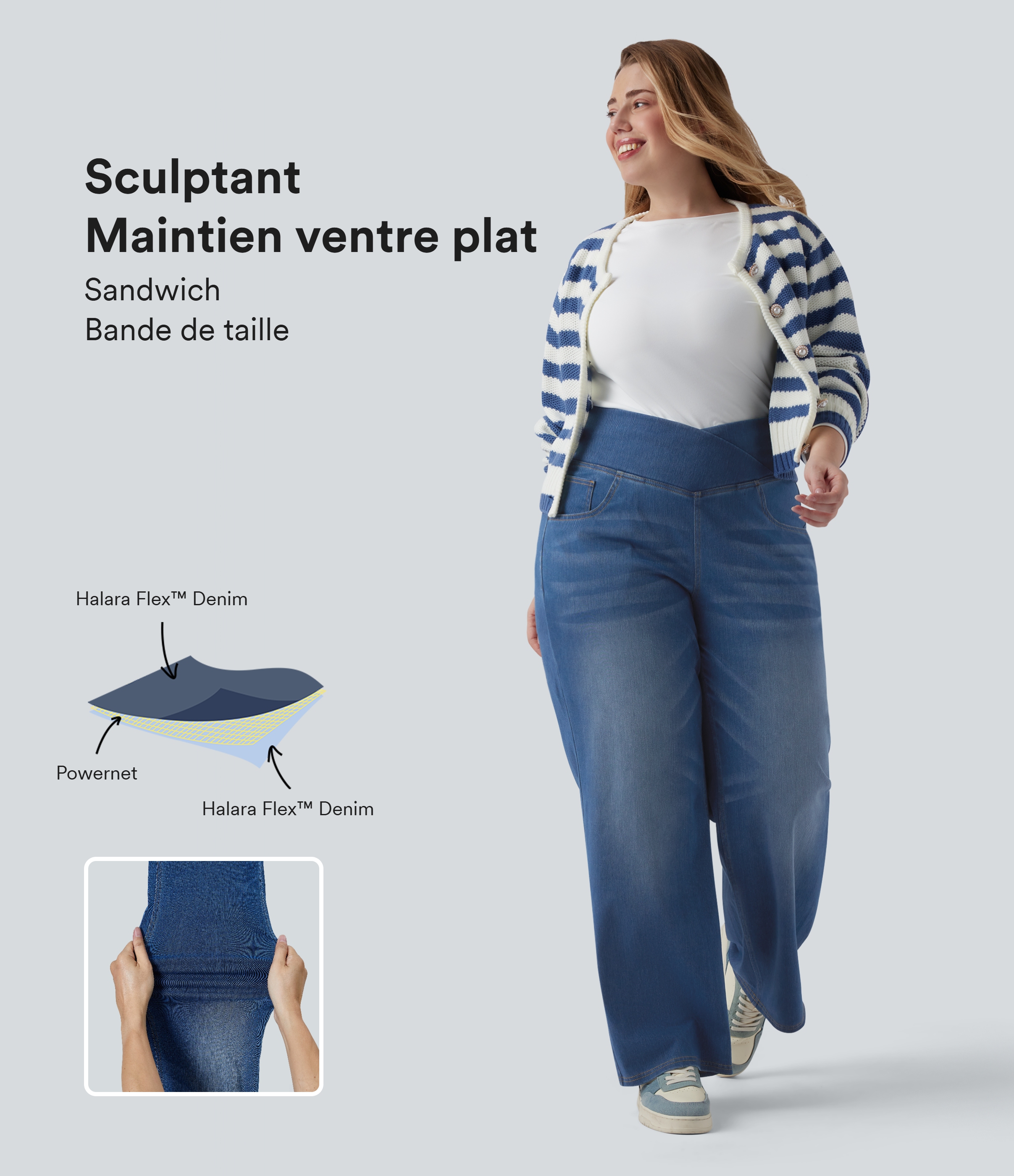 Halara Flex™ Jean casual grande taille jambe droite taille haute croisée gainant avec poches