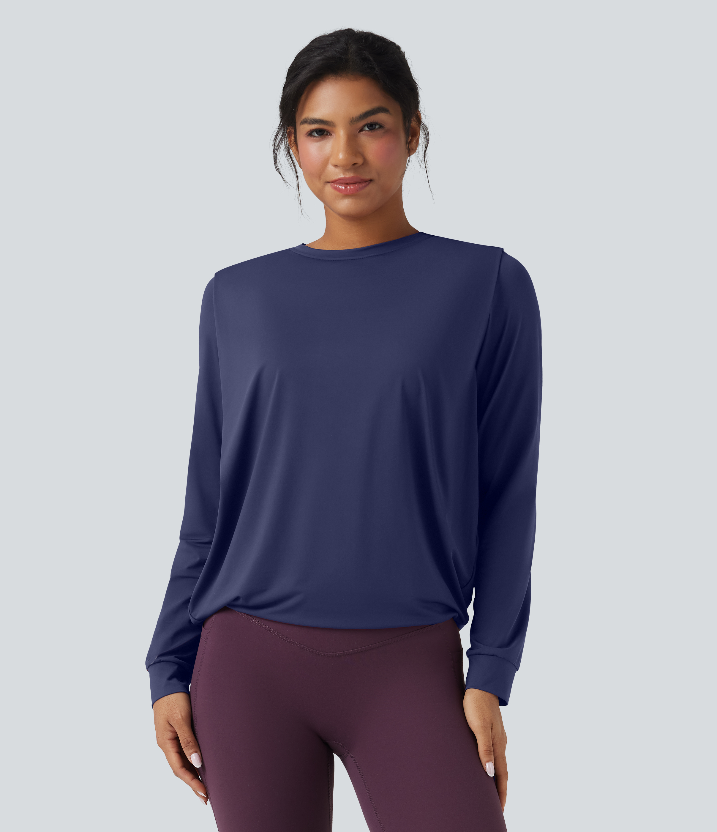 Crew Neck Long Sleeve Ruched Yoga Sports Top-UPF50+
