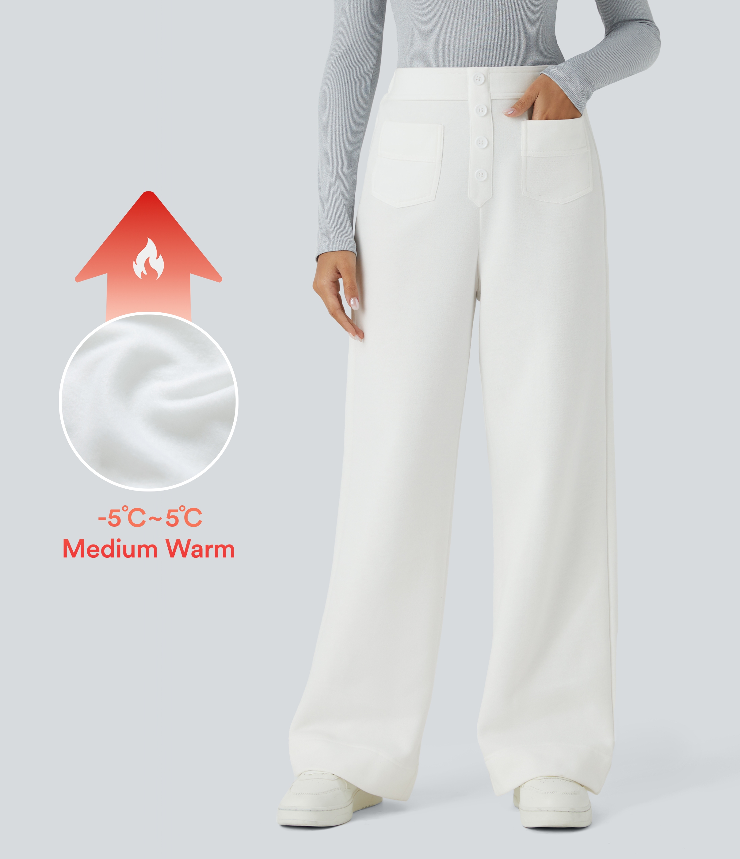 High Waisted Pockets Straight Leg Fleece Casual Pants