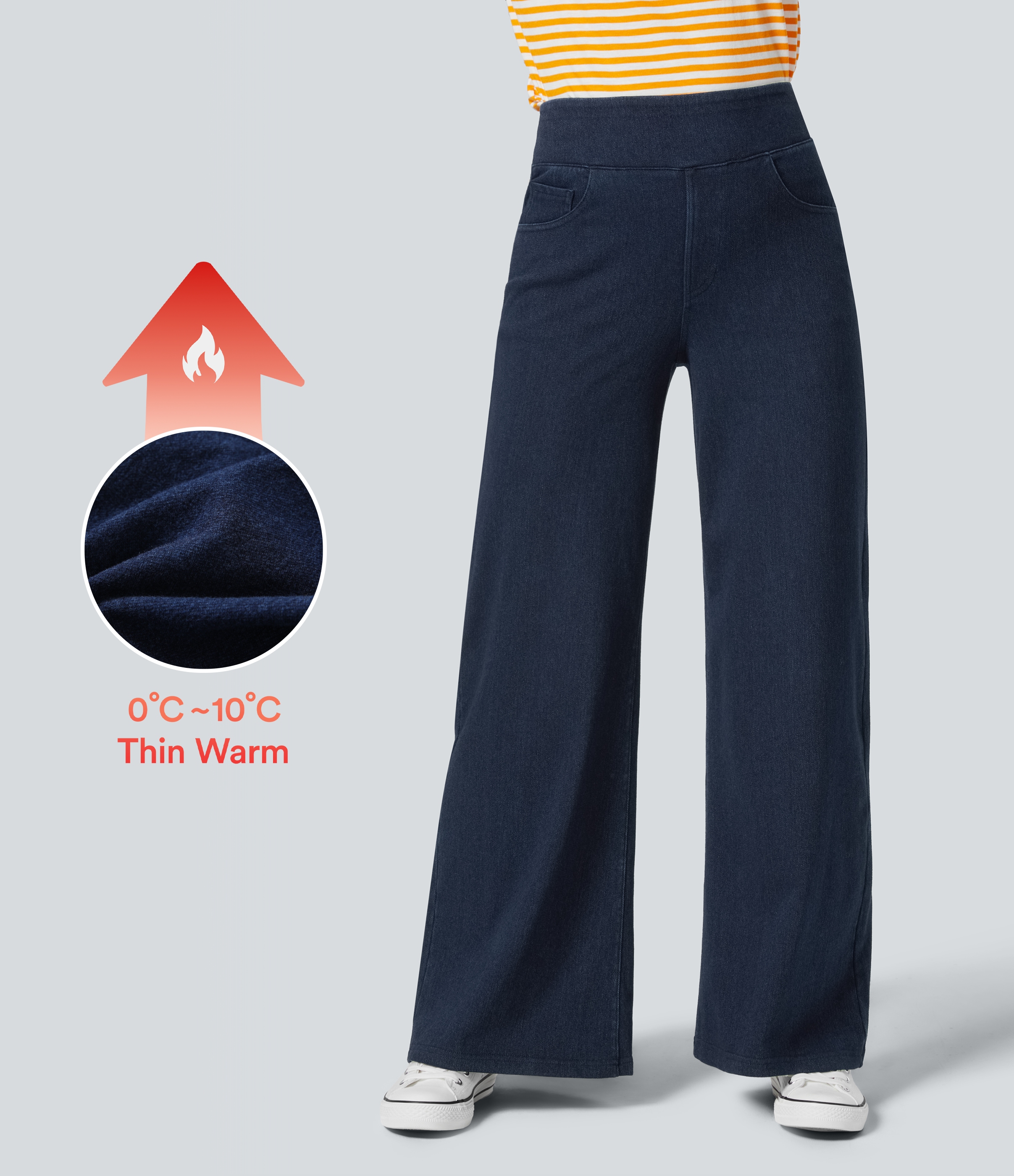 Halara Flex™ Denim Heat High Waisted Pockets Wide Leg Casual Jeans