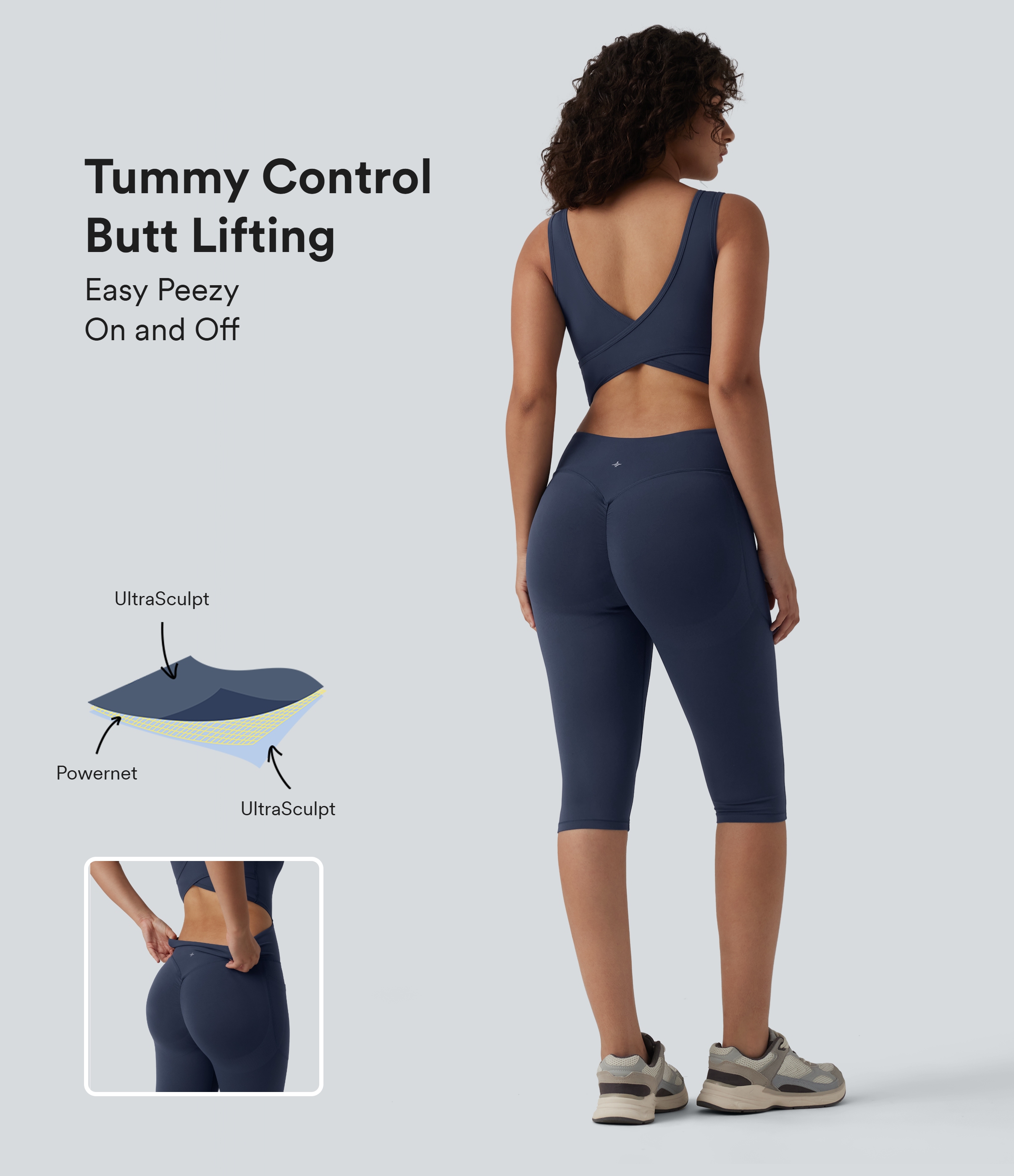 Halara UltraSculpt™ V Neck Tummy Control Butt Lifting Workout Jumpsuit with Pockets-Easy Peezy Edition