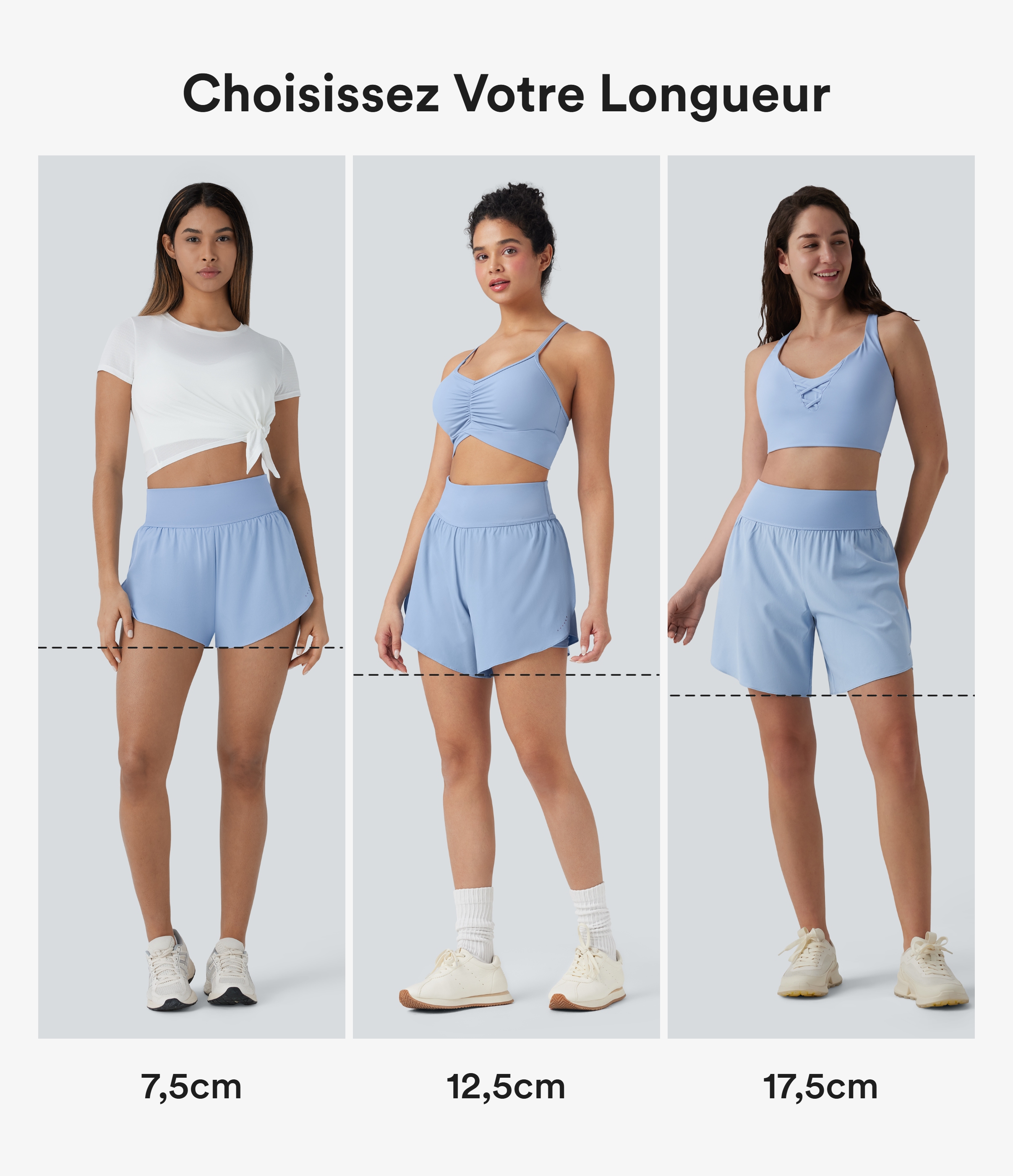 Sky Blue SoftlyZero™ QuickDry High Waisted Tummy Control Reflective Dots Crossover Hem 2-in-1 Running Shorts 3'' with Pockets / 2