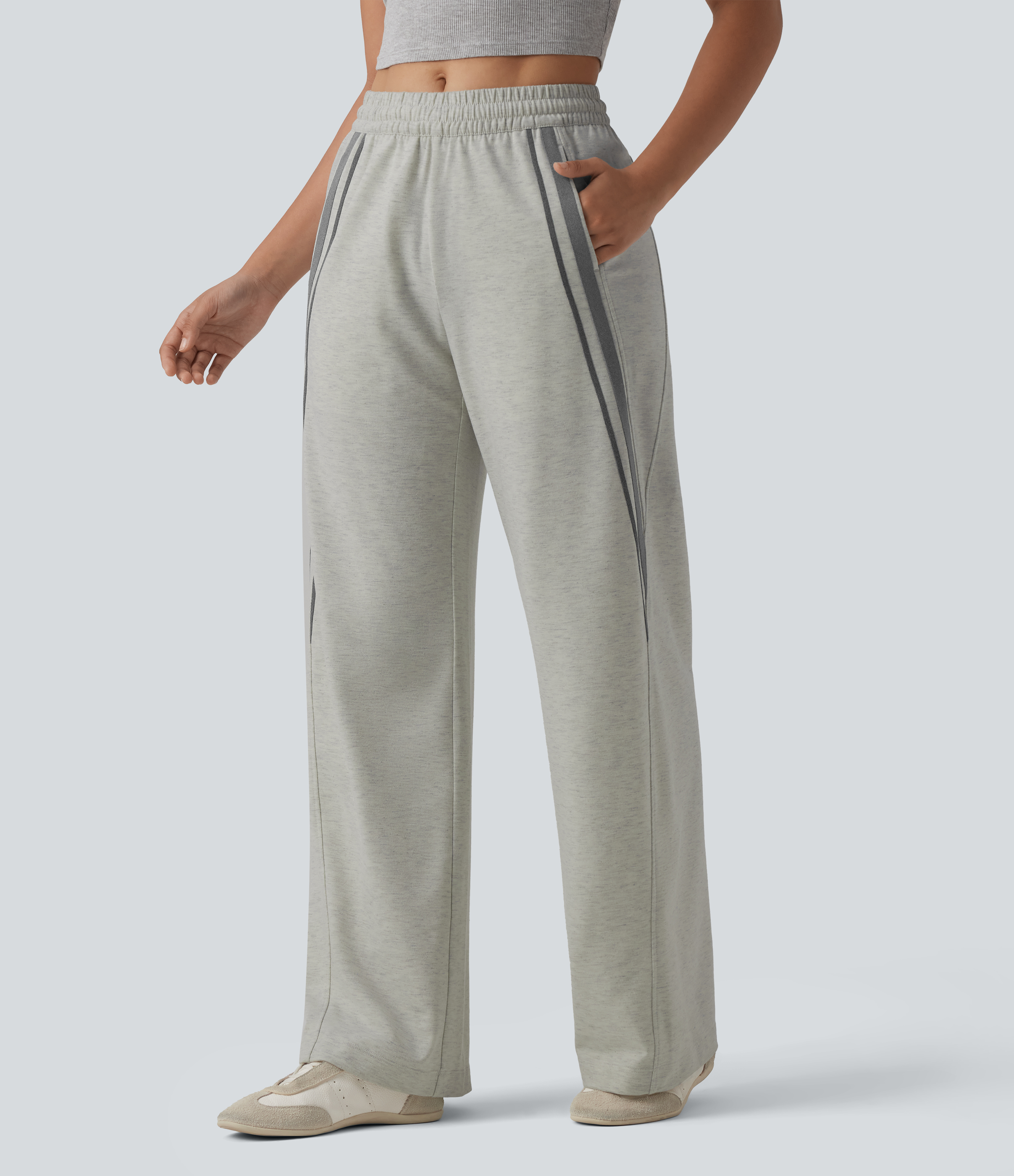 Jogging large décontracté color block taille mi-haute avec cordon de serrage intérieur et poches