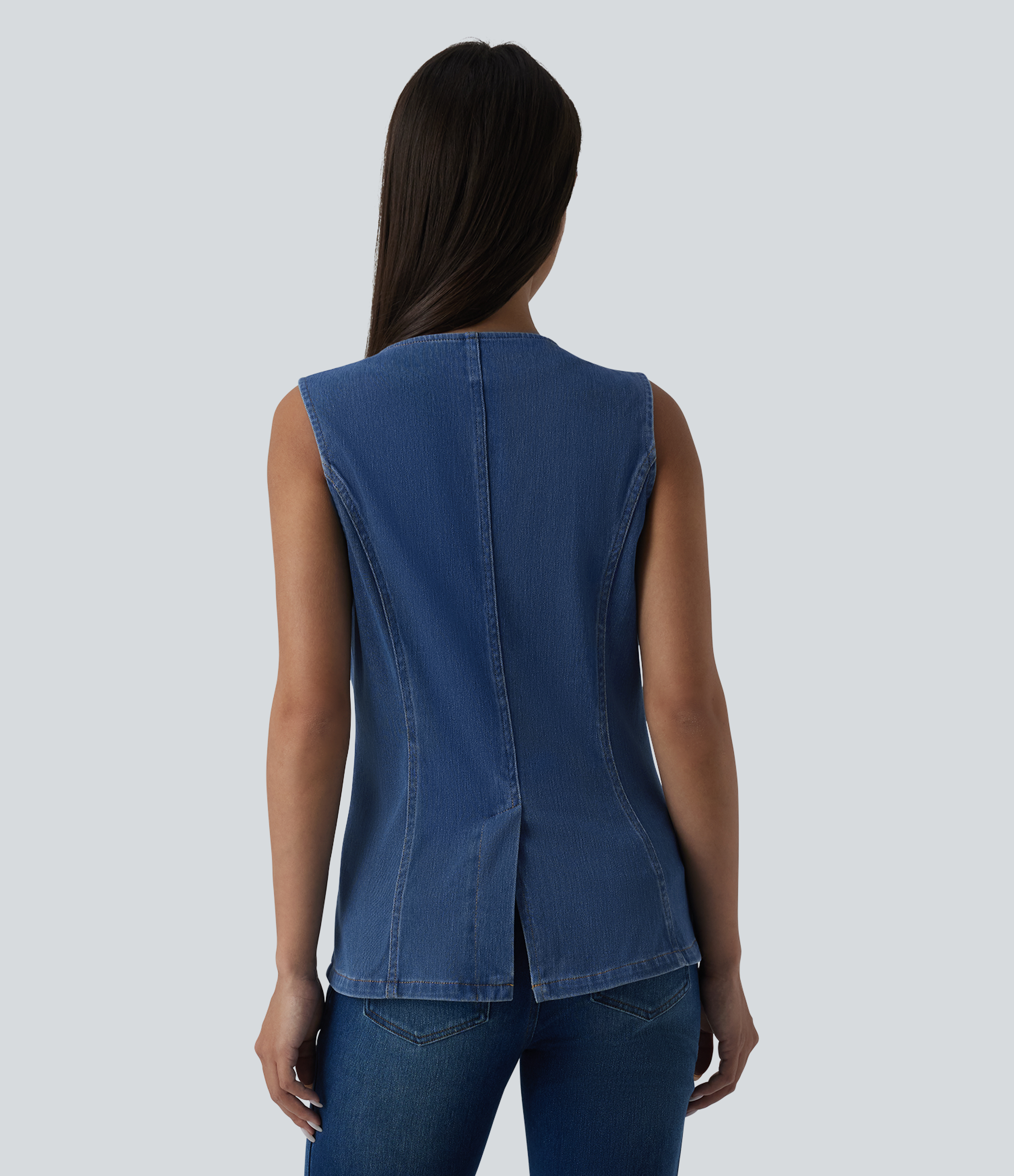 Malibu Blue Denim Halara Flex™ Round Neck Denim Tank Top / 2