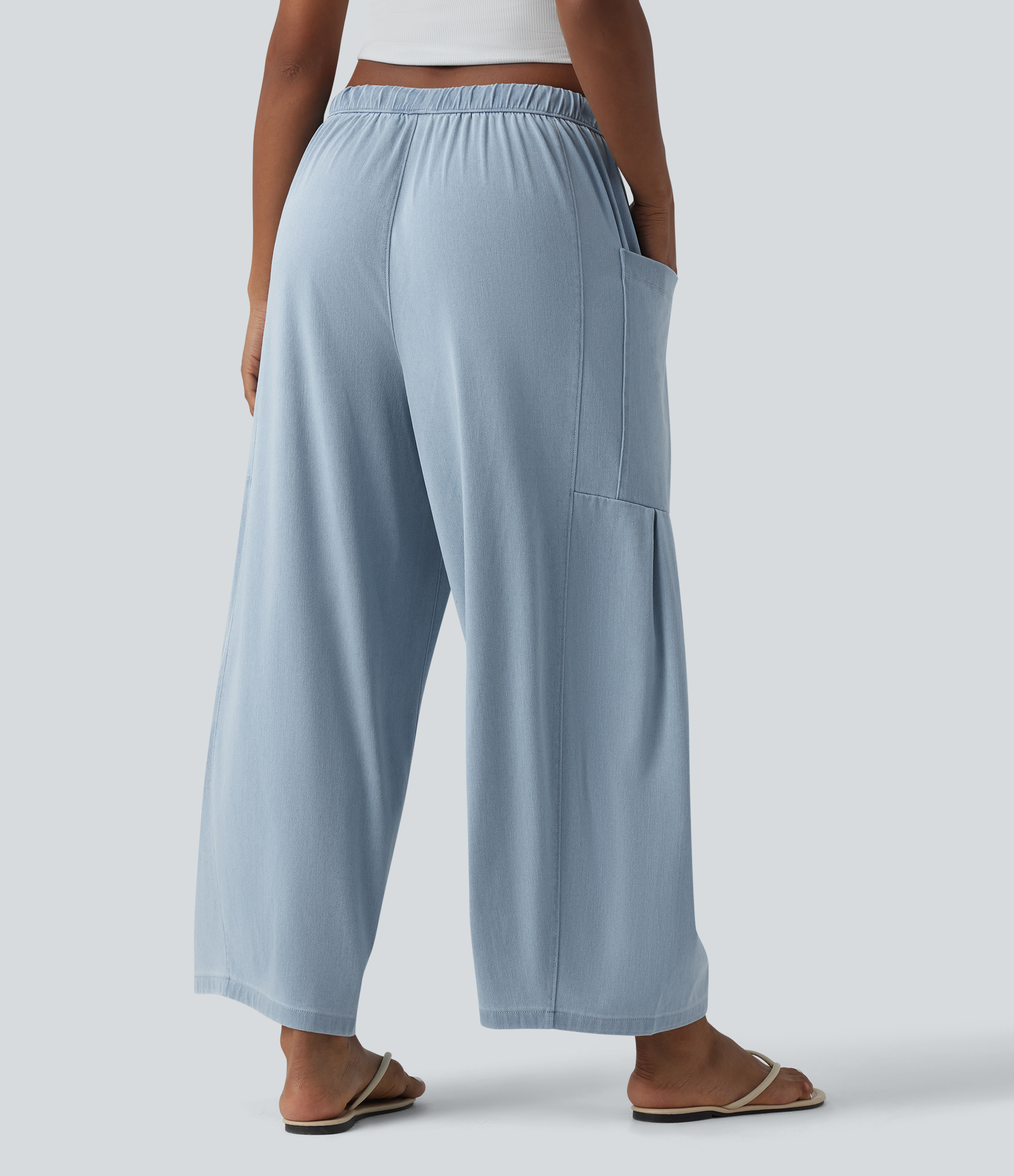 Malibu Blue Denim Halara Flex™ Mid Rise Drawstring Wide Leg Draped Lyocell Casual Jeans with Pockets / 2