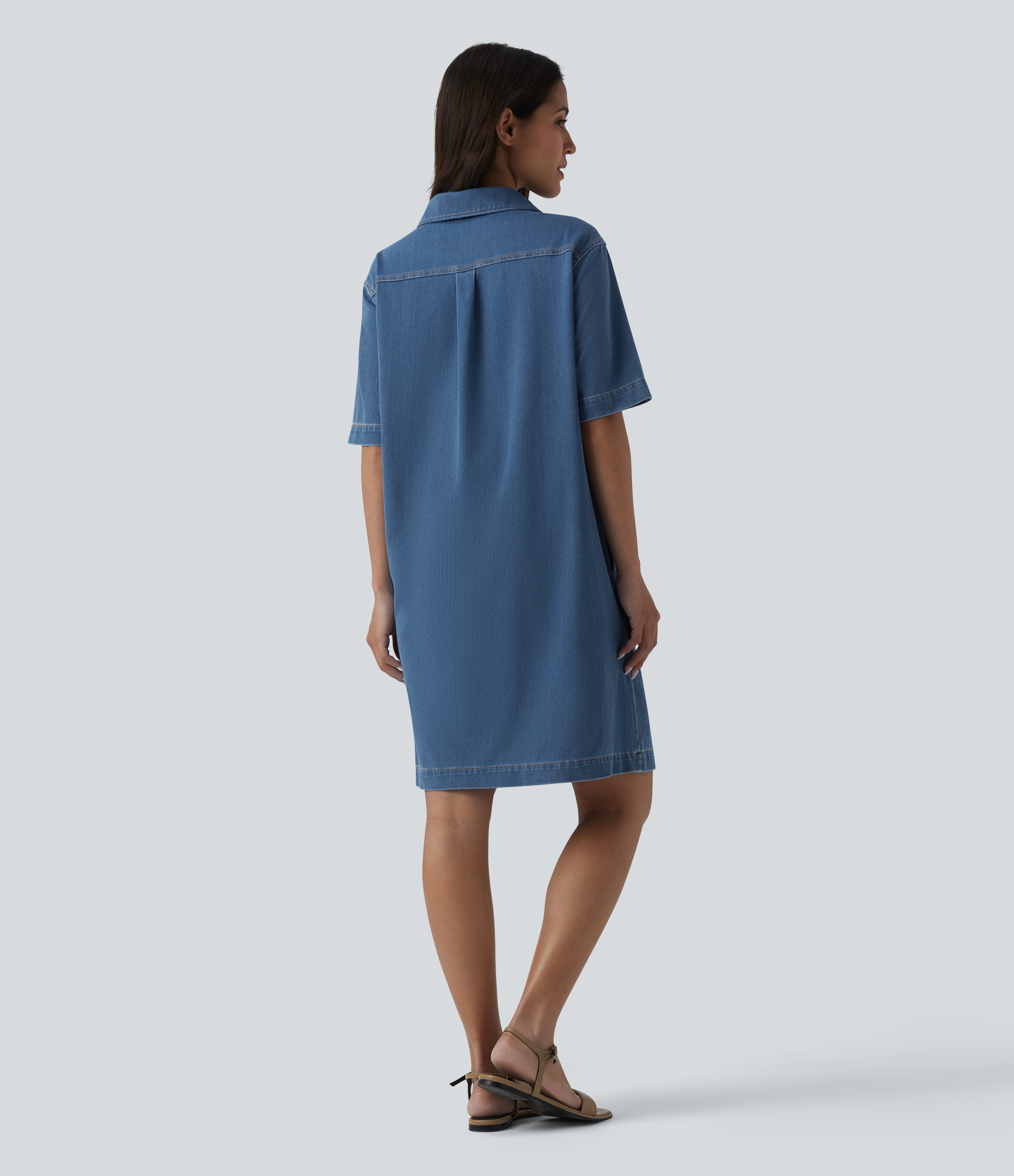 Tide Blue Denim Halara Flex™ - Lässiges Minikleid aus Denim mit Seitentaschen und kurzen Ärmeln / 2
