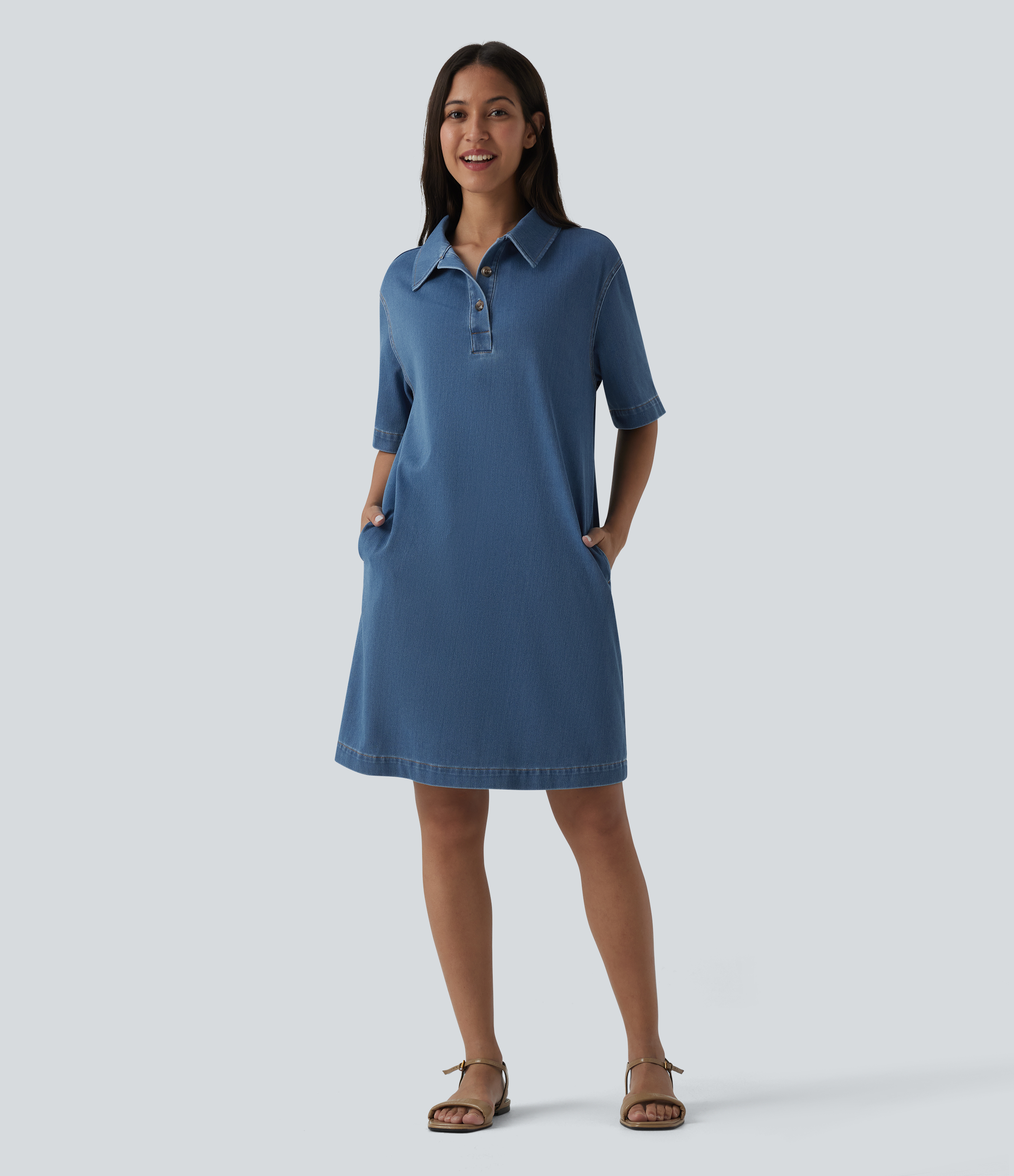 Halara Flex™ Short Sleeve Denim Mini Casual Dress with Pockets