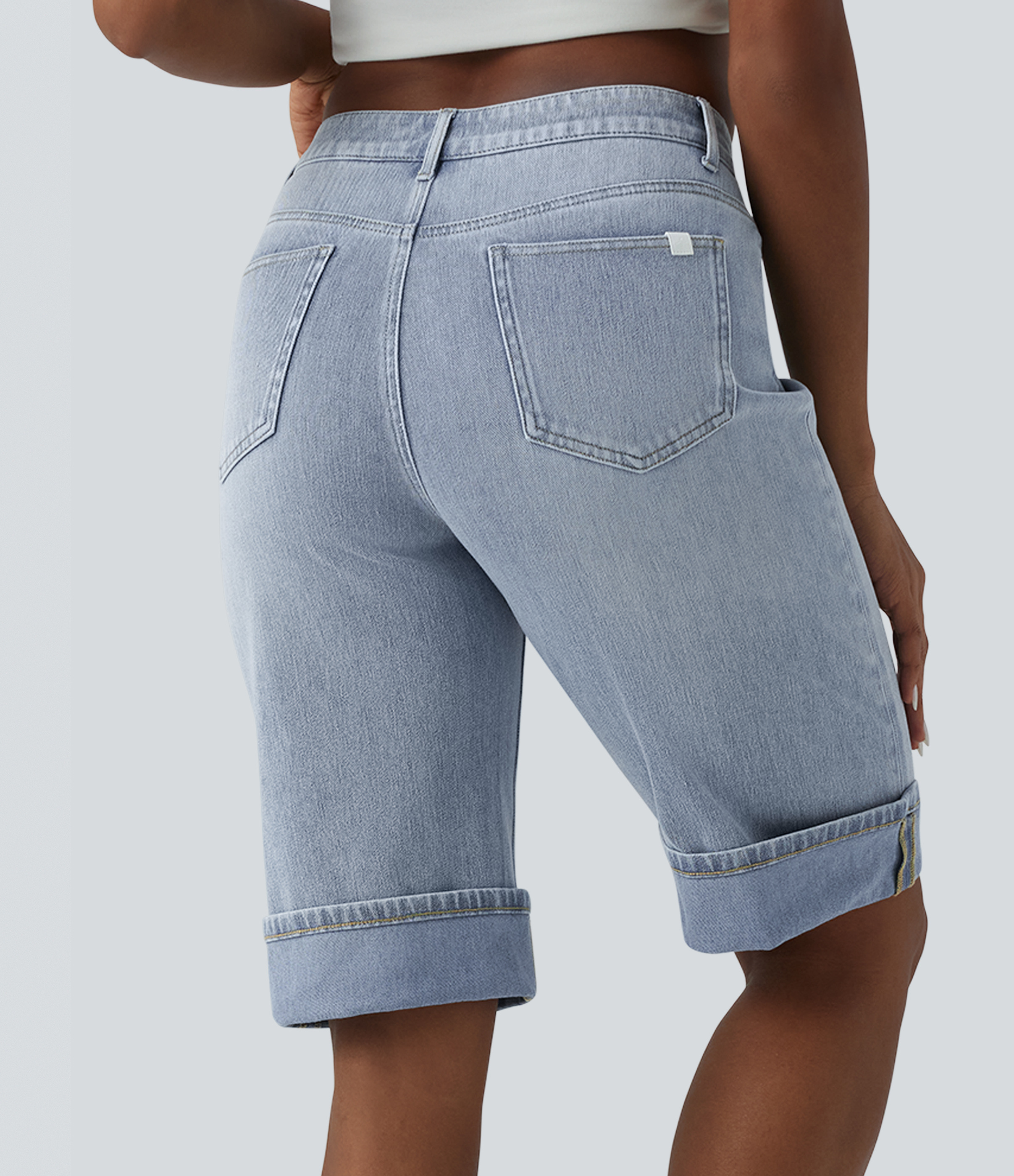 Baltic Sea Blue Denim Halara Flex™ Mid Rise Denim Casual Shorts with Pockets / 2