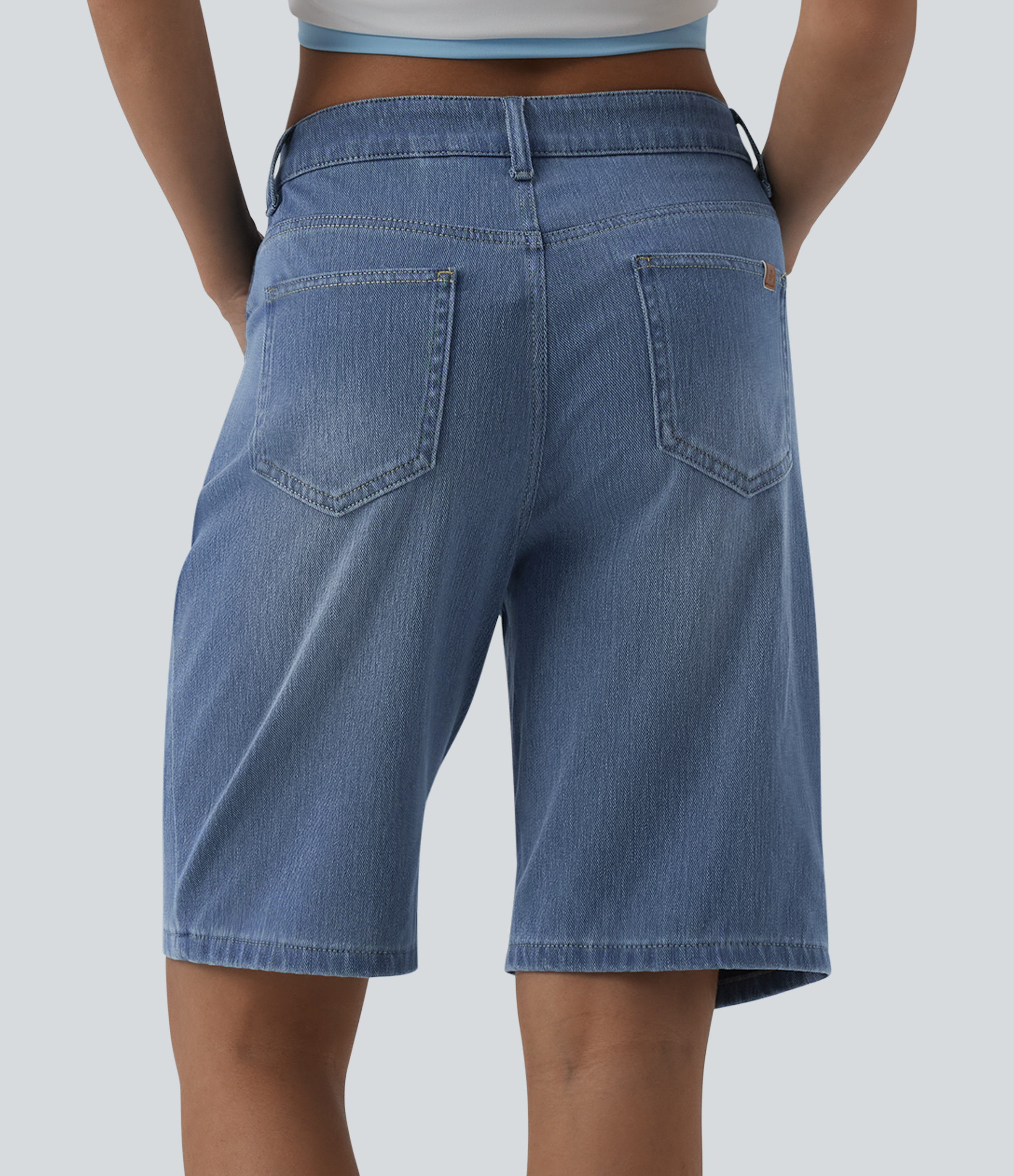 Halara Flex™ Mid Rise Denim Casual Bermuda Shorts with Pockets