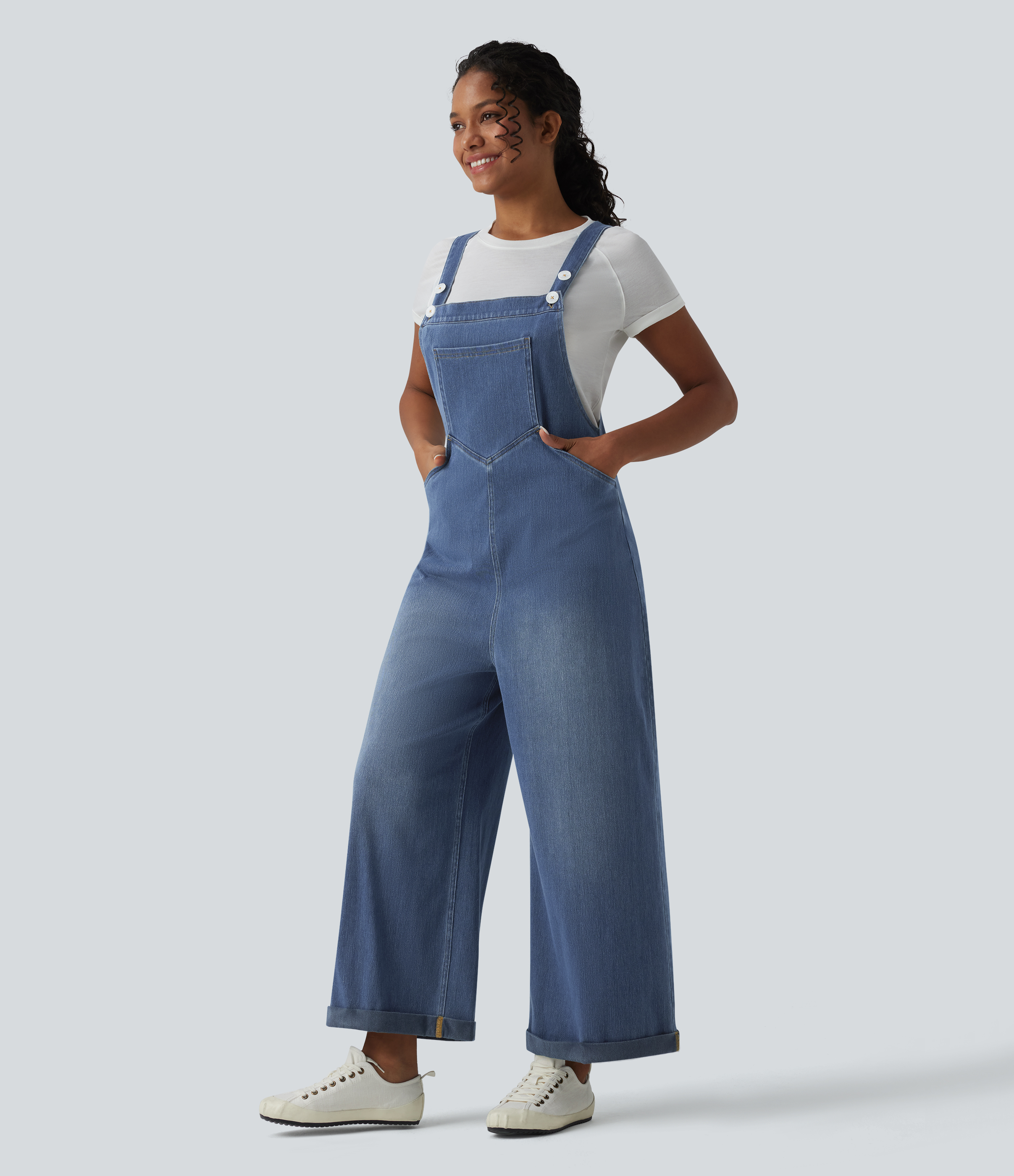 Halara Flex™ Salopette en denim coupe large avec poches