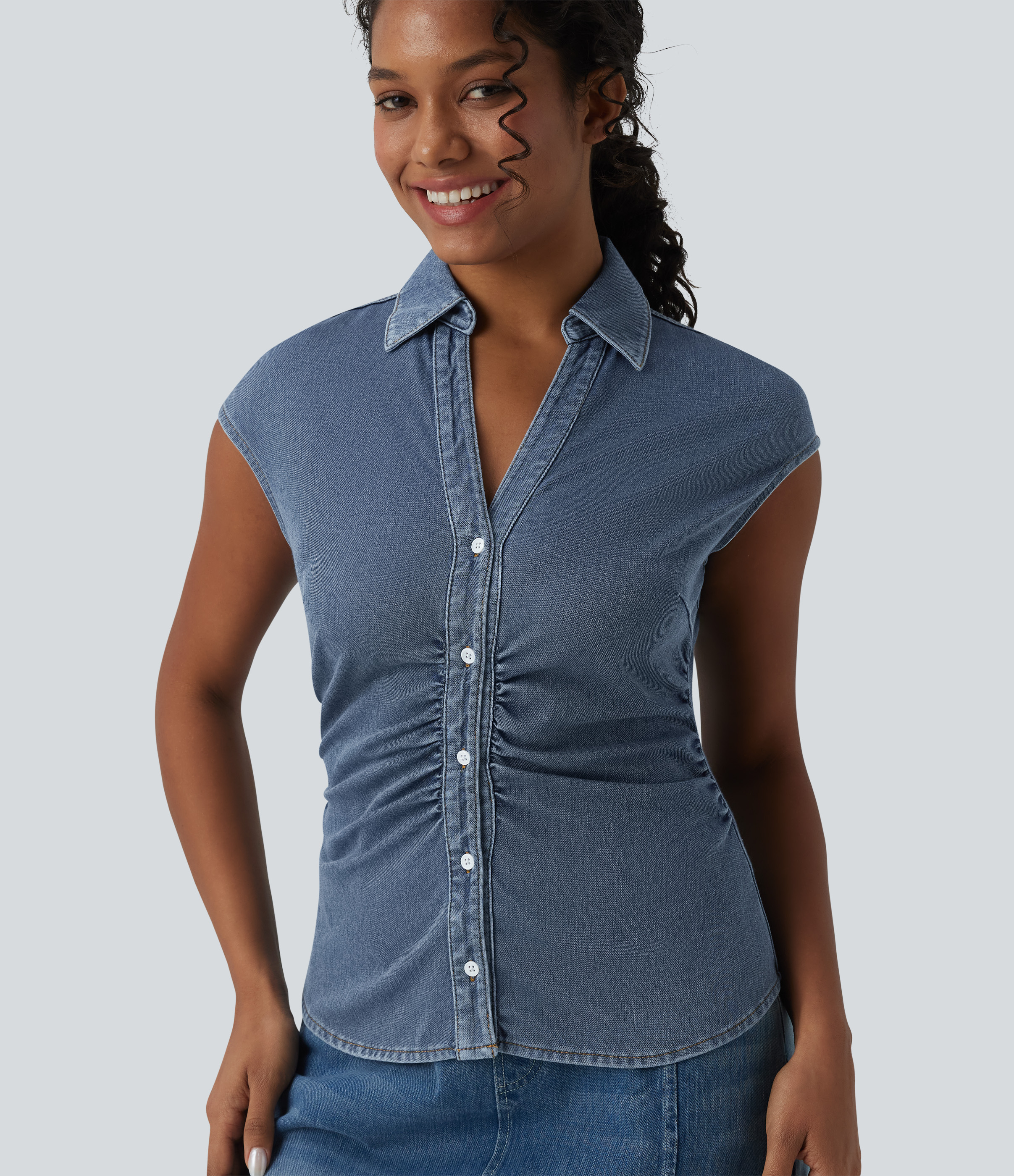 Halara Flex™ Chemise casual sans manches en jean col V