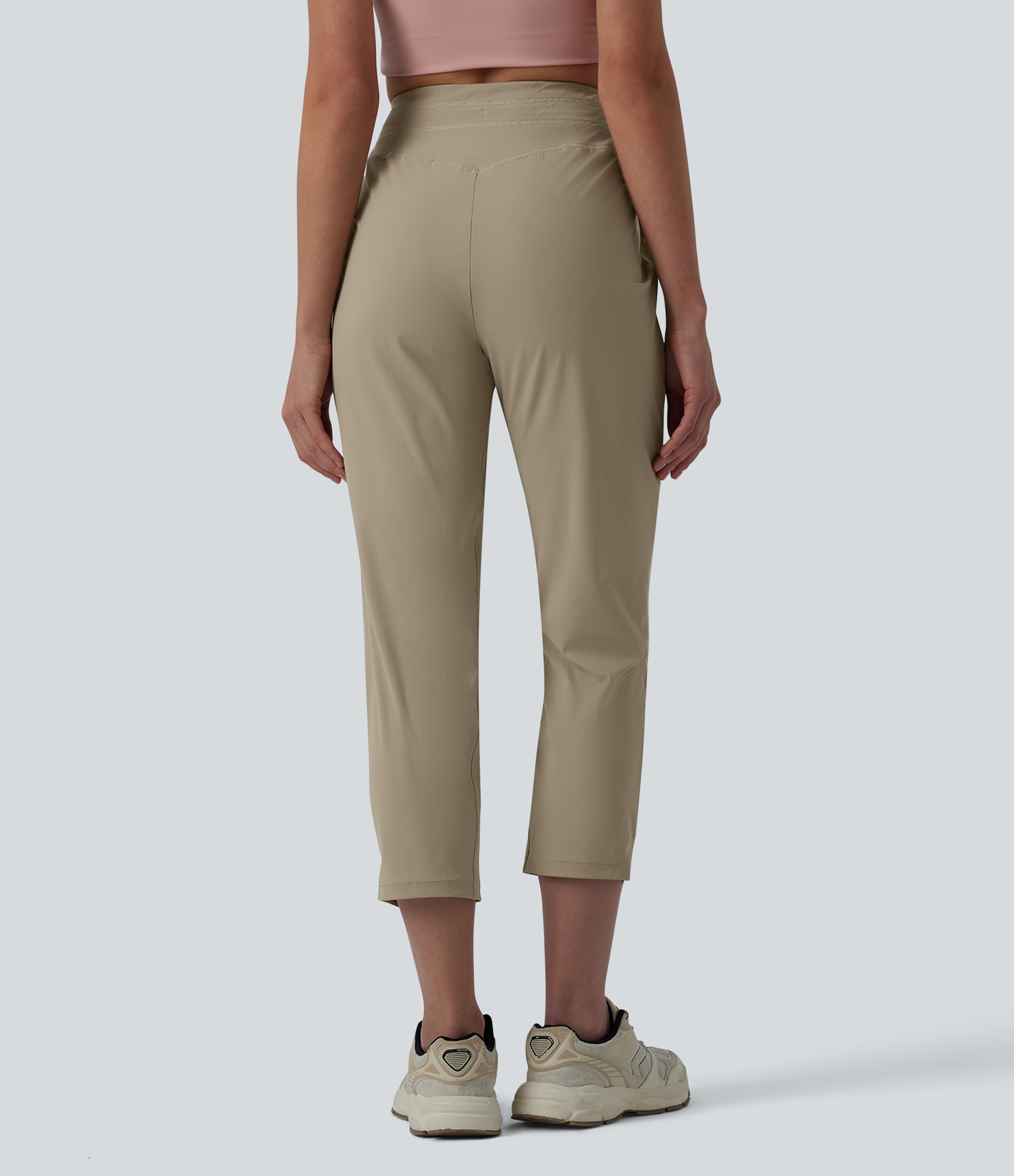 Silver Mink High Waisted Drawstring Ruched Running Cropped Joggers with Pockets / 2