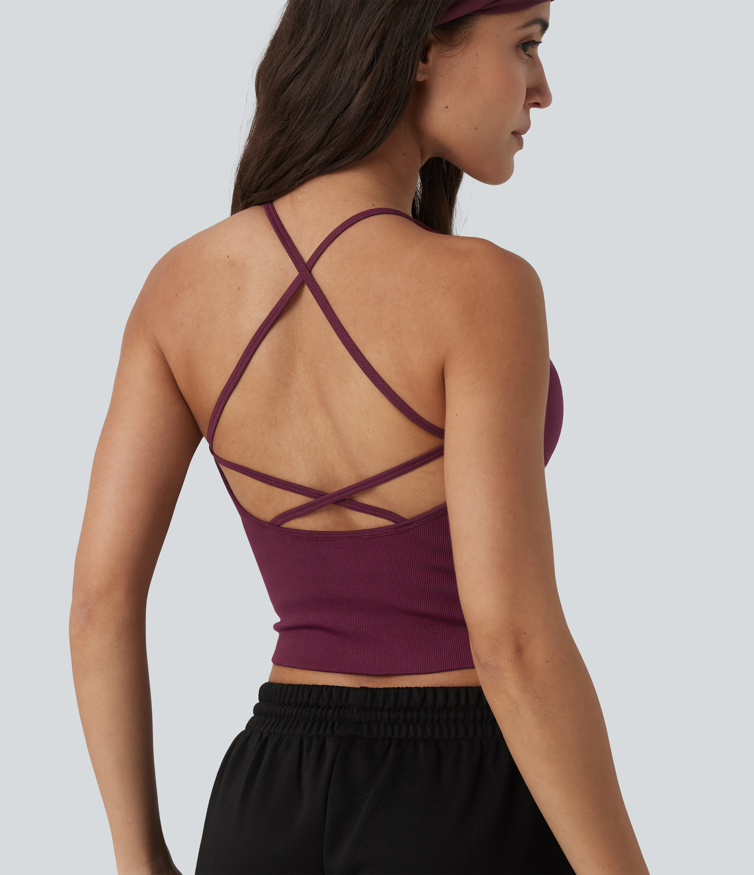 OneForm Seamless Flow Crisscross Backless Deep V-neck Cropped Built-in Bra Yoga Tank Top