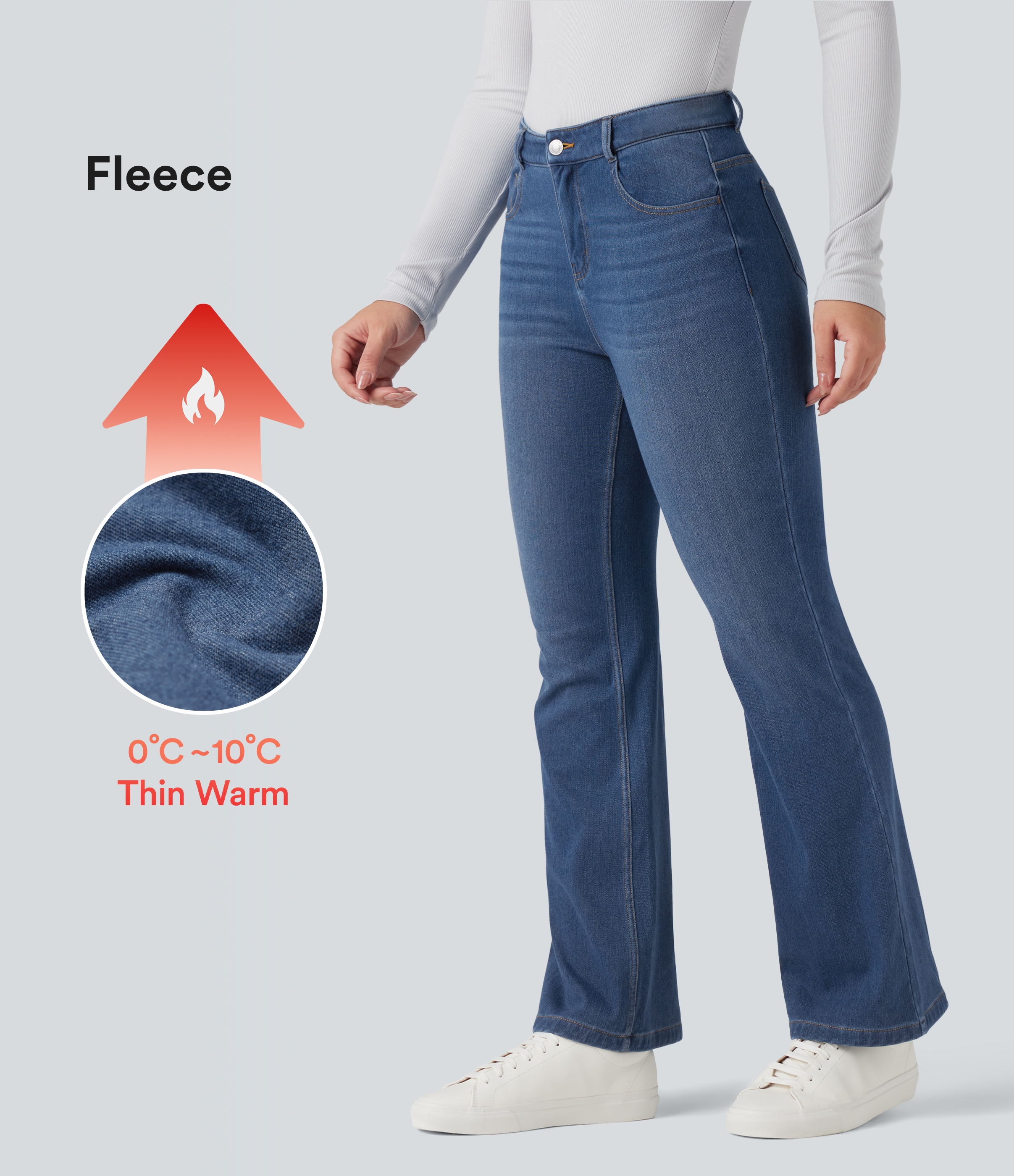 Halara Flex™ Denim Heat Mid Rise Casual Flare Jeans with Pockets