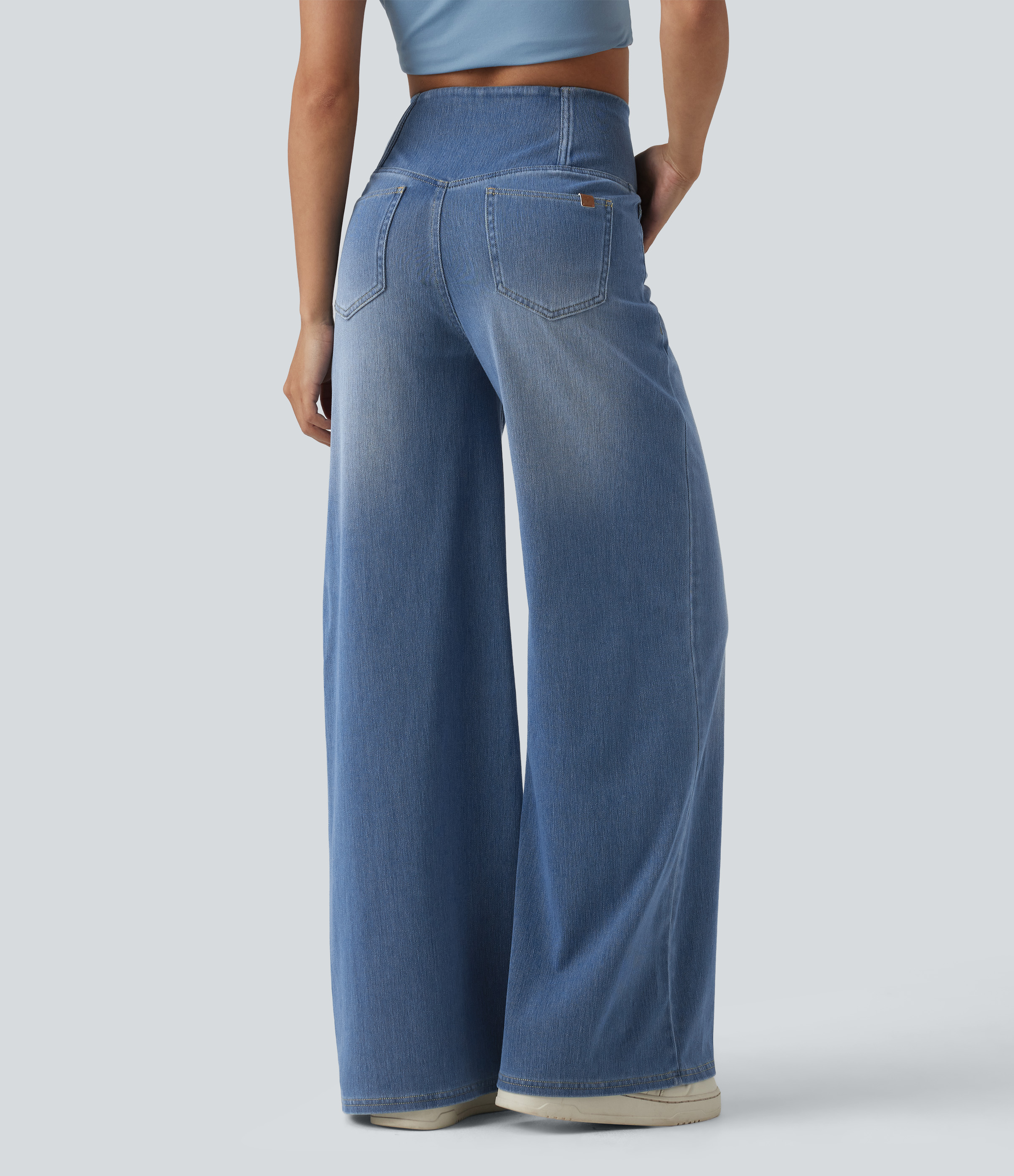 Blue Jasper Denim Halara Flex™ - Lässige Jeans mit hohem Crossover-Bund, mehreren Taschen, Bauchkontrolle und weitem Bein / 2