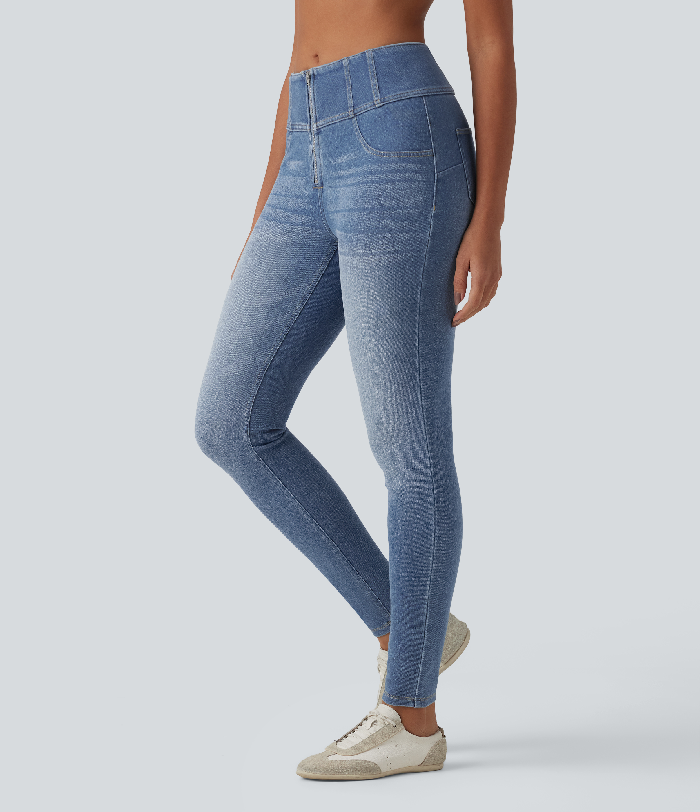 Halara Flex™ Mid Rise Zipper Tummy Control Casual Skinny Jeans with Pockets