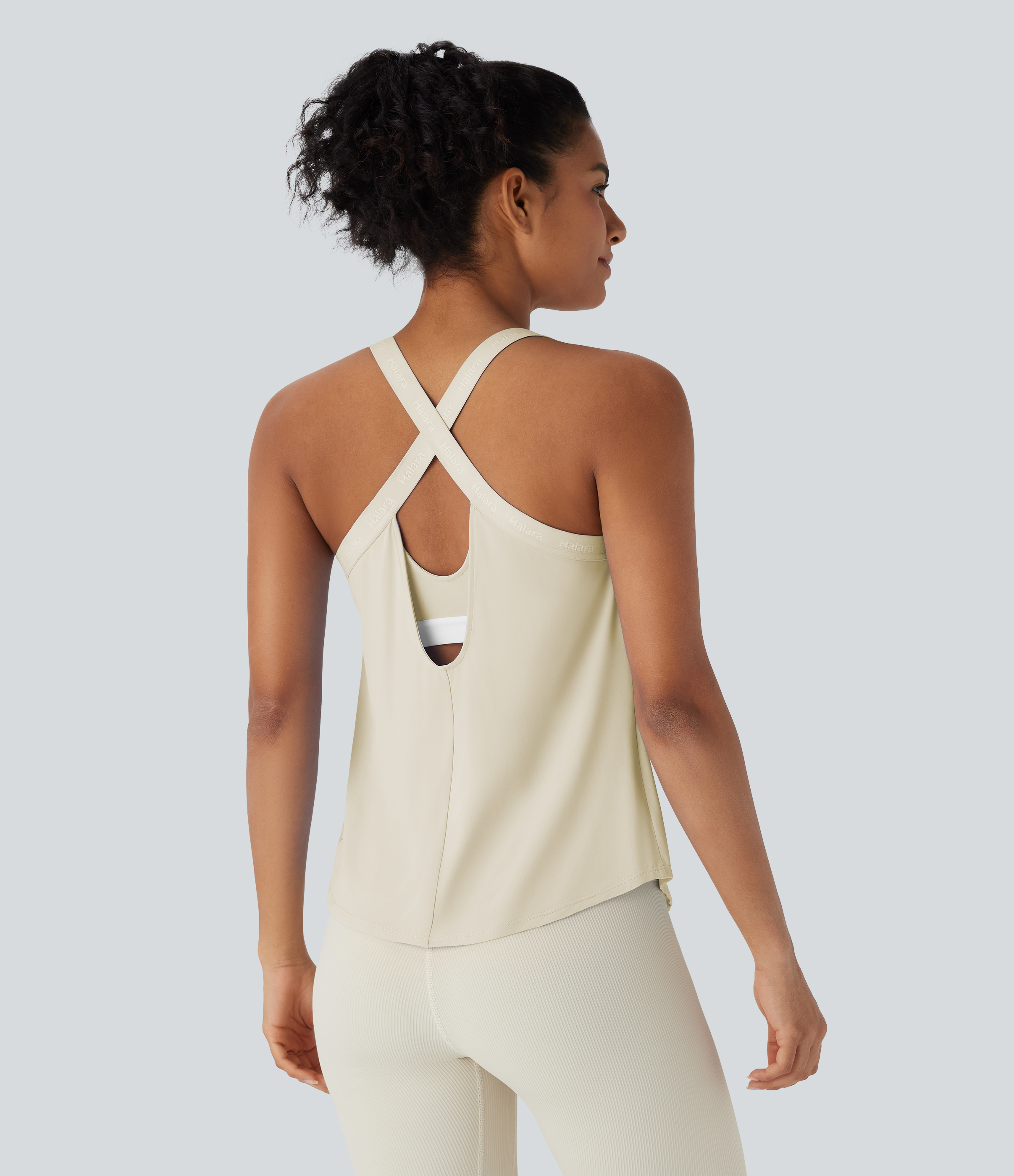 Débardeur de yoga à col en U, ourlet incurvé, toucher frais - Protection UV UPF50+