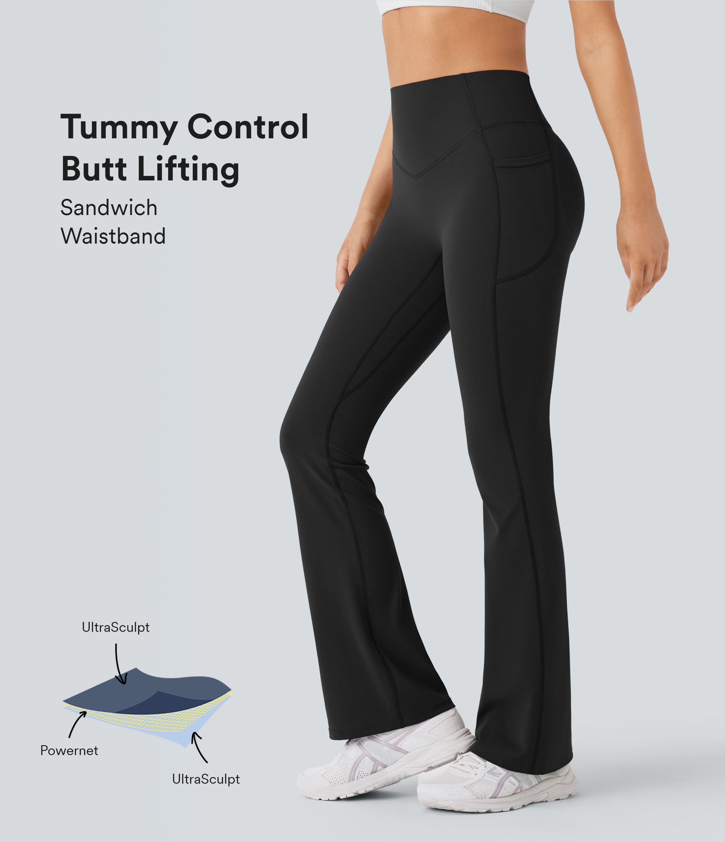 Halara UltraSculpt™ High Waisted Scrunch Butt Lifting Tummy Control Pocket Shaping Yoga Bootcut Leggings