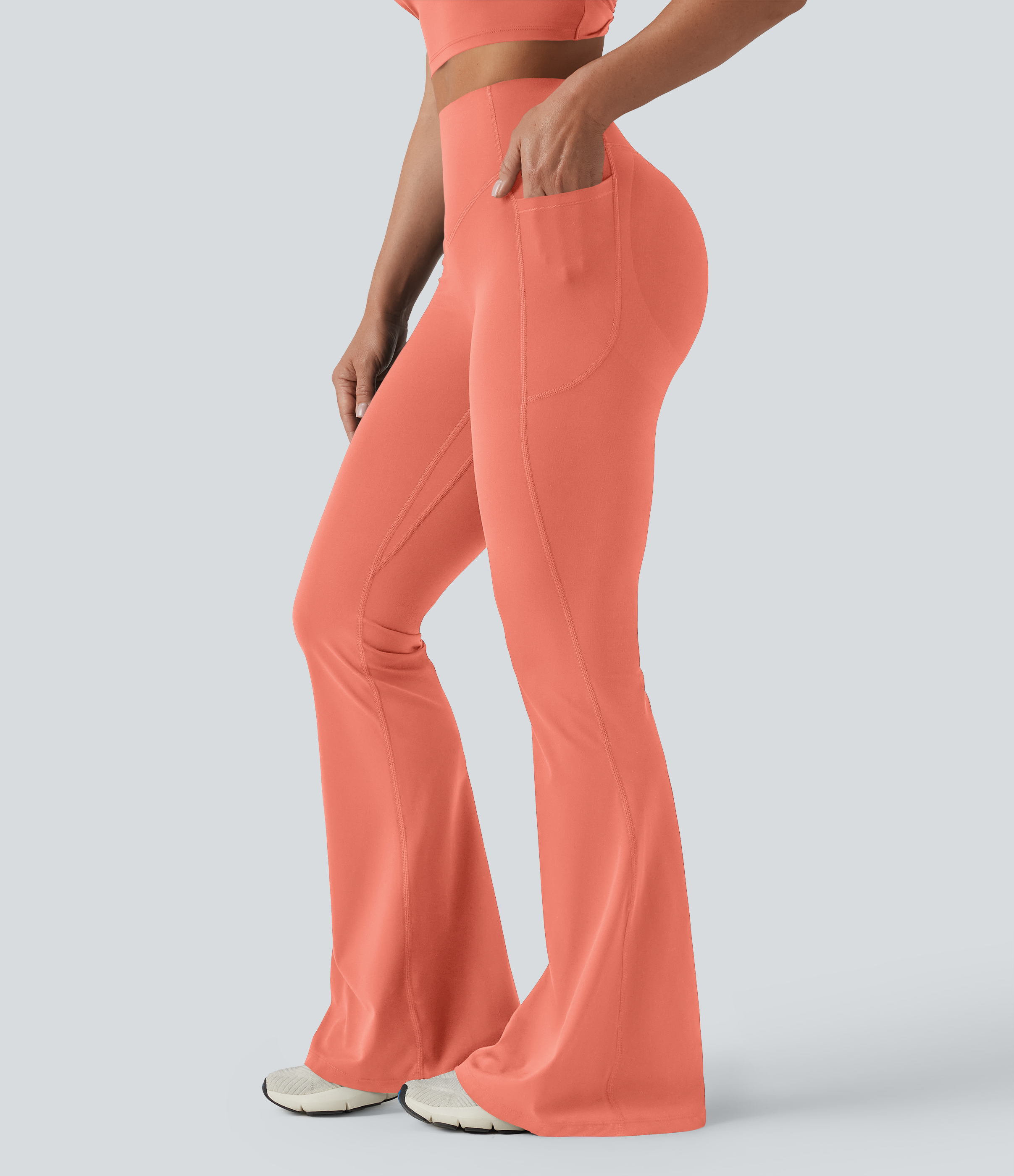 Halara UltraSculpt™ High Waisted Scrunch Butt Lifting Tummy Control Shaping Yoga Flare Leggings with Pockets — Fusion Coral by Halara