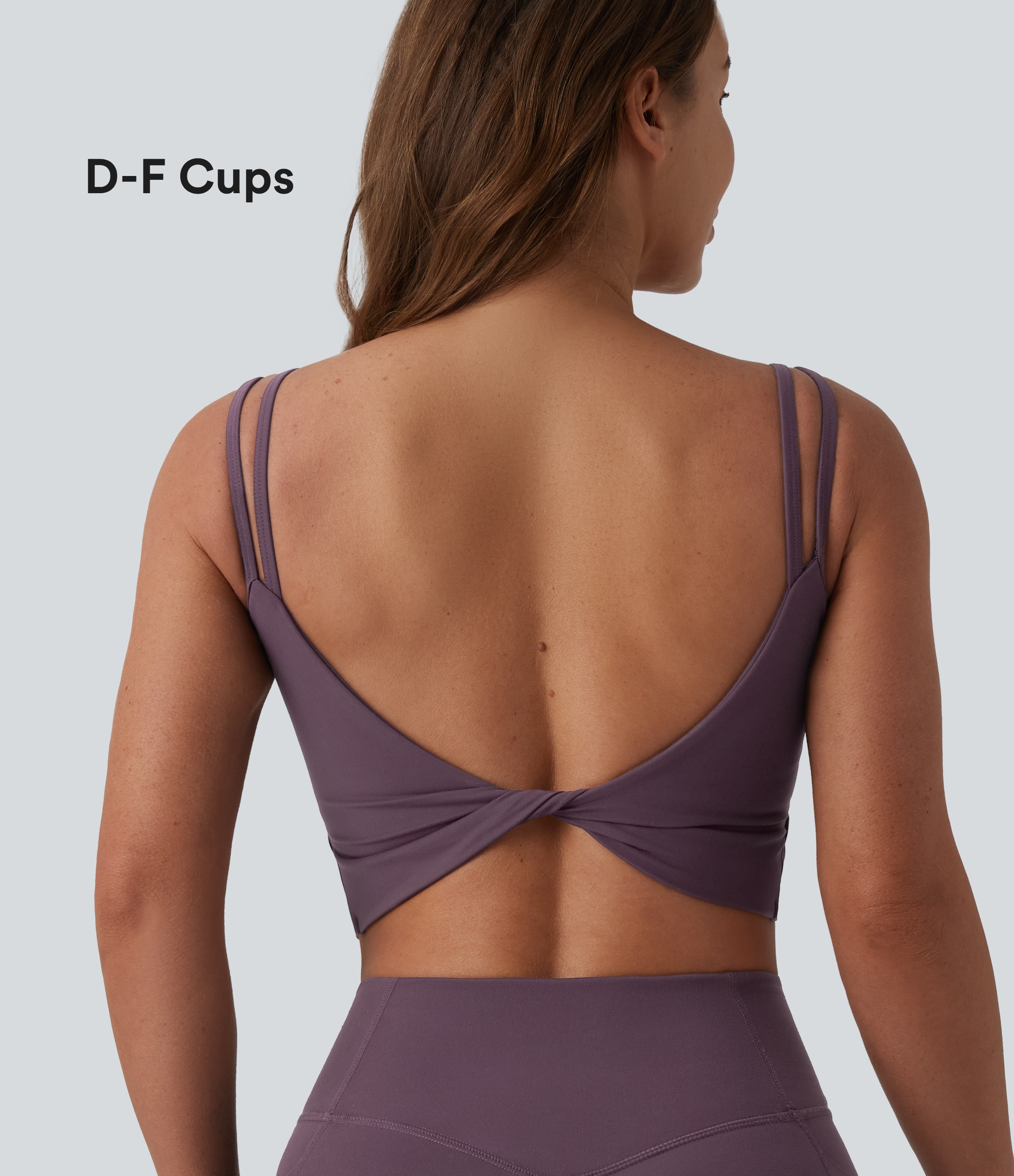 Débardeur de yoga cropped Halara UltraSculpt™ à doubles bretelles dos torsadé ouvert avec soutien-gorge intégré – Bonnets D à F