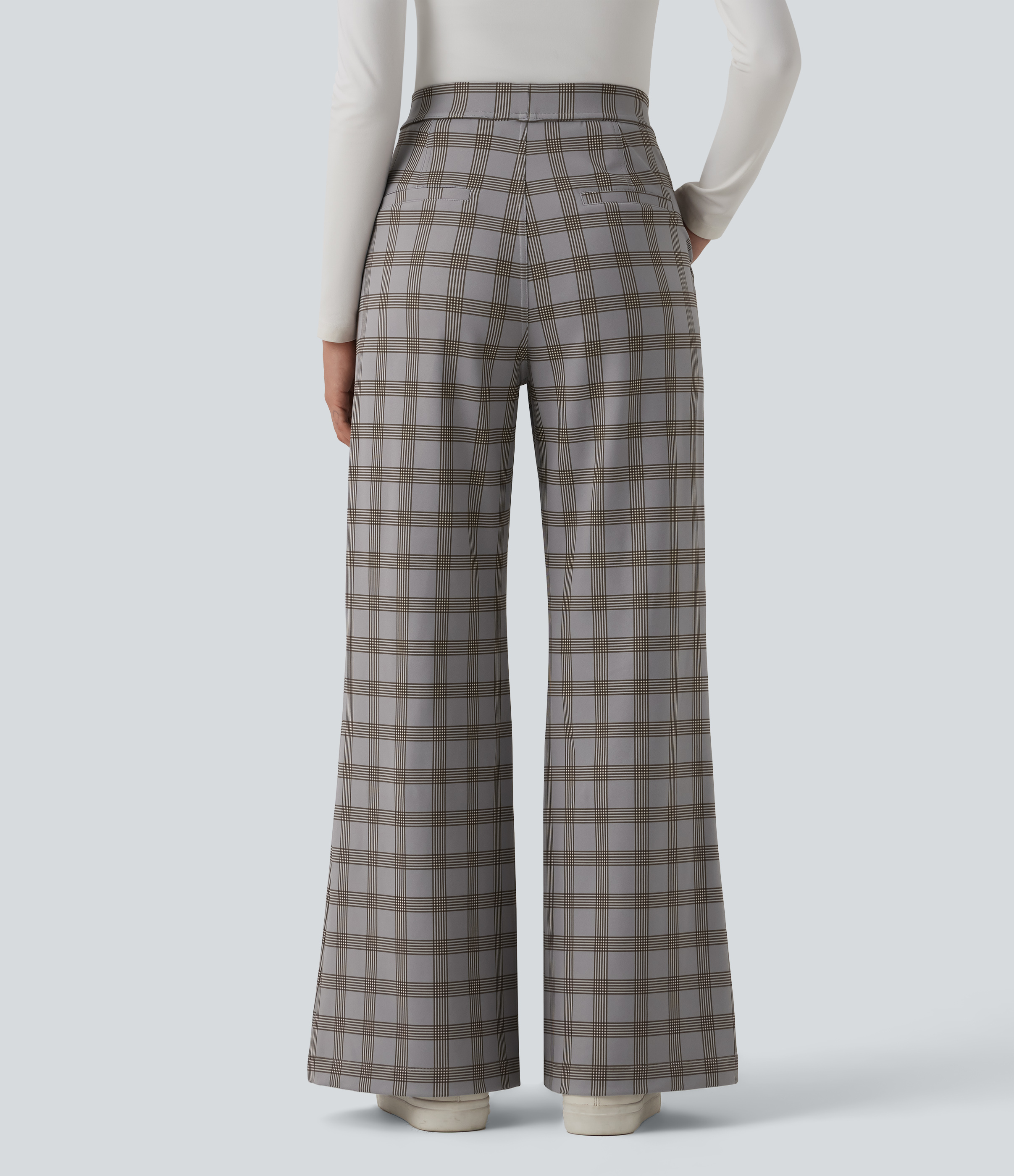 Warm Stone Halara Flex™ High Waisted Plaid Work Flare Pants with Pockets / 2