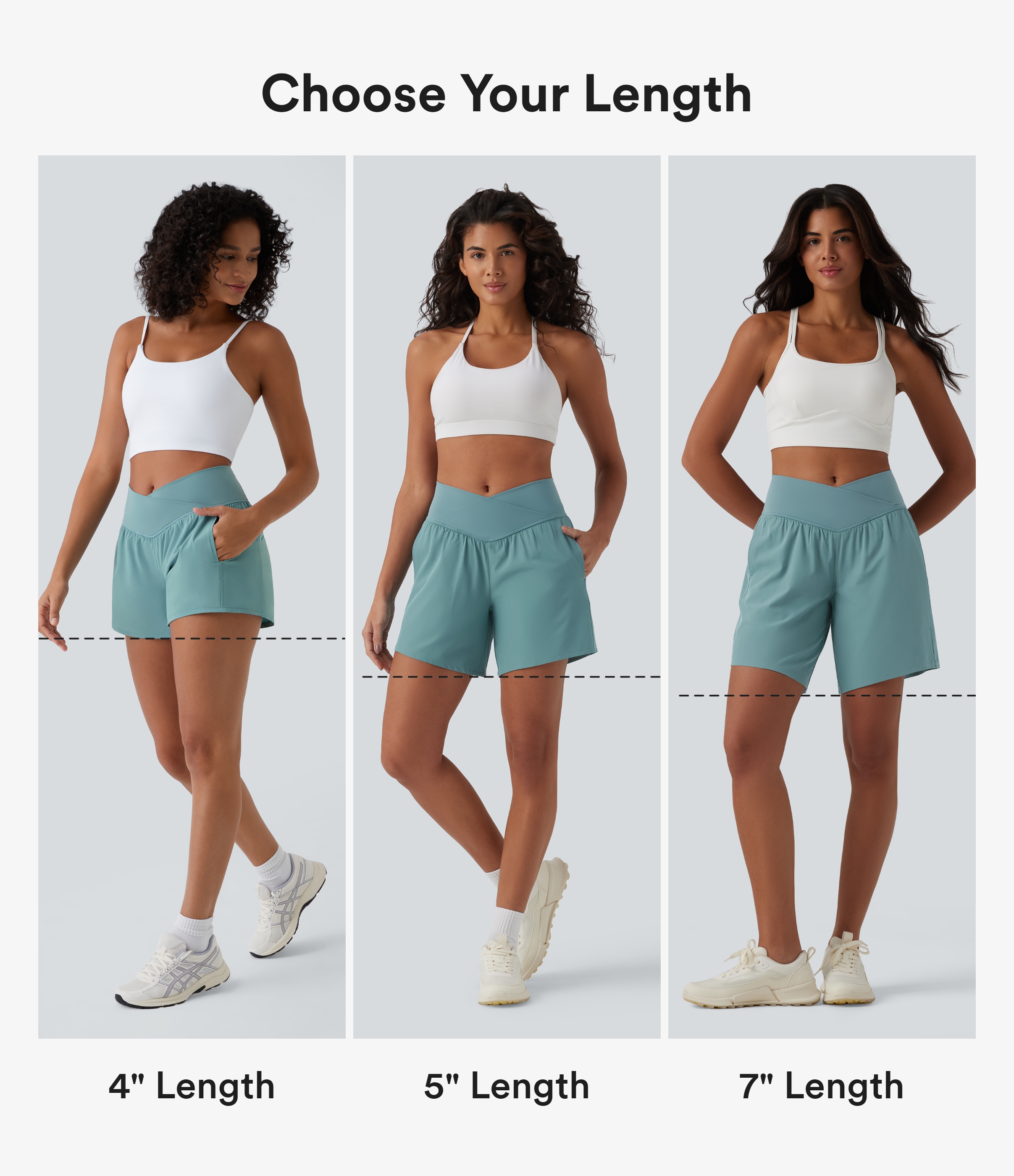 Stone Blue Breezeful™ High Waisted Crossover 2-in-1 Quick Dry Yoga Shorts 7'' with Pockets / 2