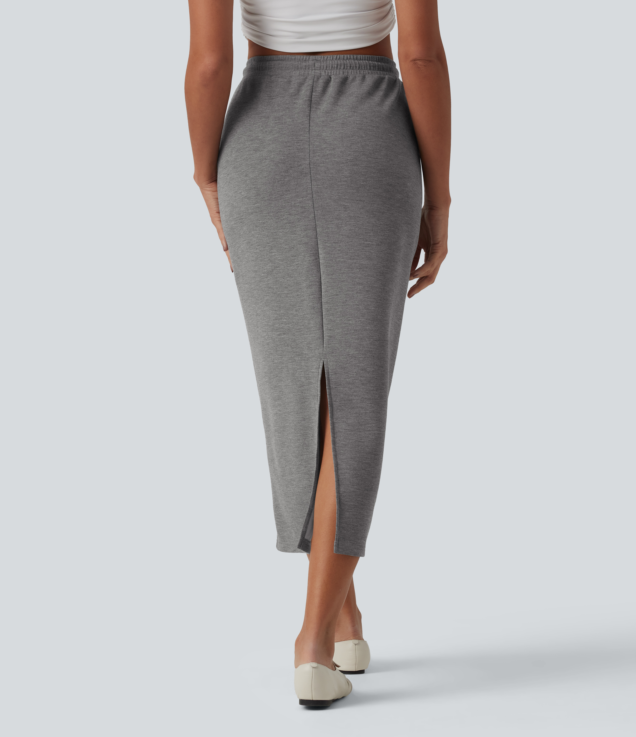 Darl Gray Floral Yarn High Waisted Drawstring Midi Casual Pencil Skirt with Pockets / 2