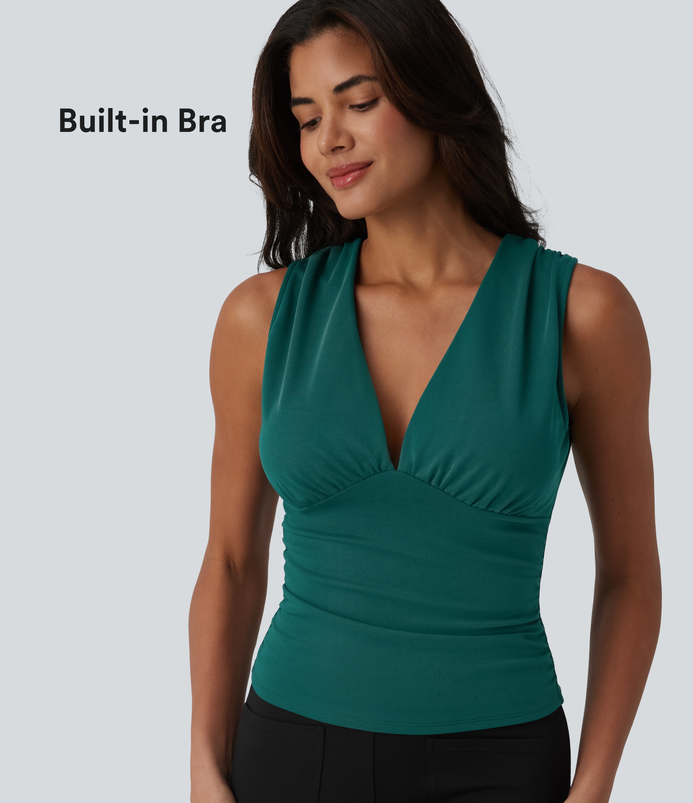 Débardeur tailleur col V avec fronces et brassière intégrée