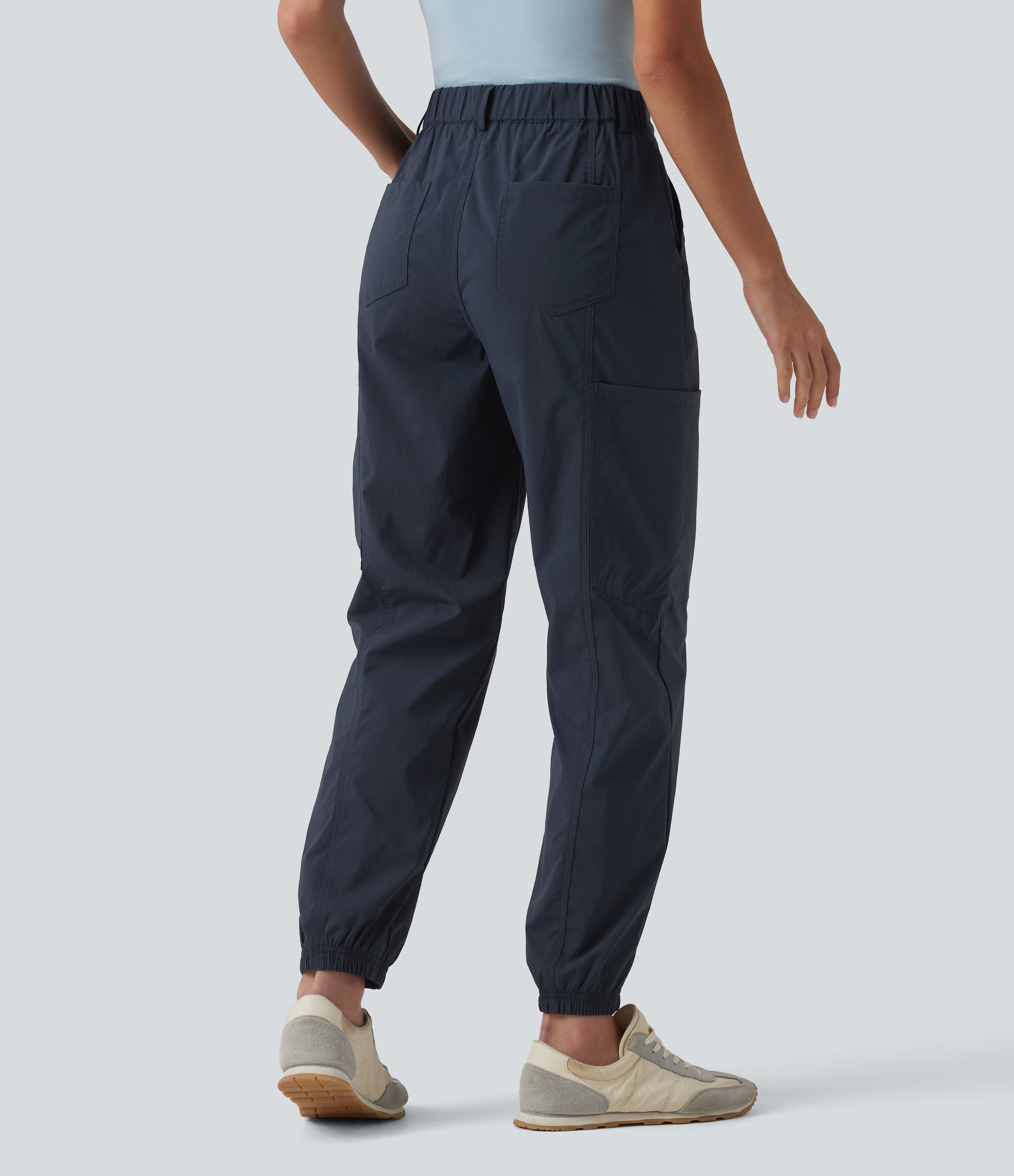 Midnight Blue Mid Rise Casual Cargo Joggers with Pockets / 2
