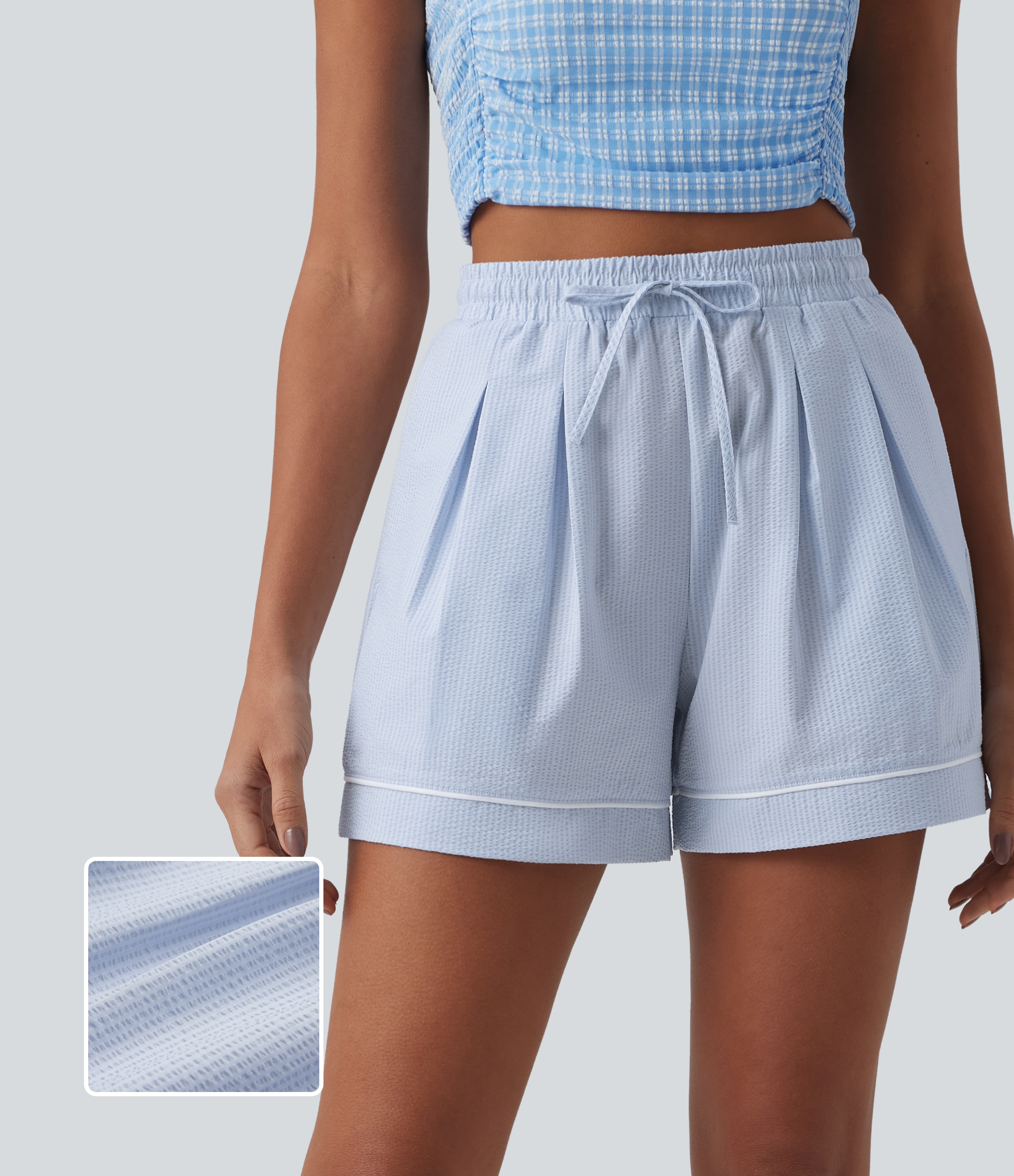 Short tailleur ample vacances froissé à plis séchage rapide taille haute avec cordon de serrage et poches